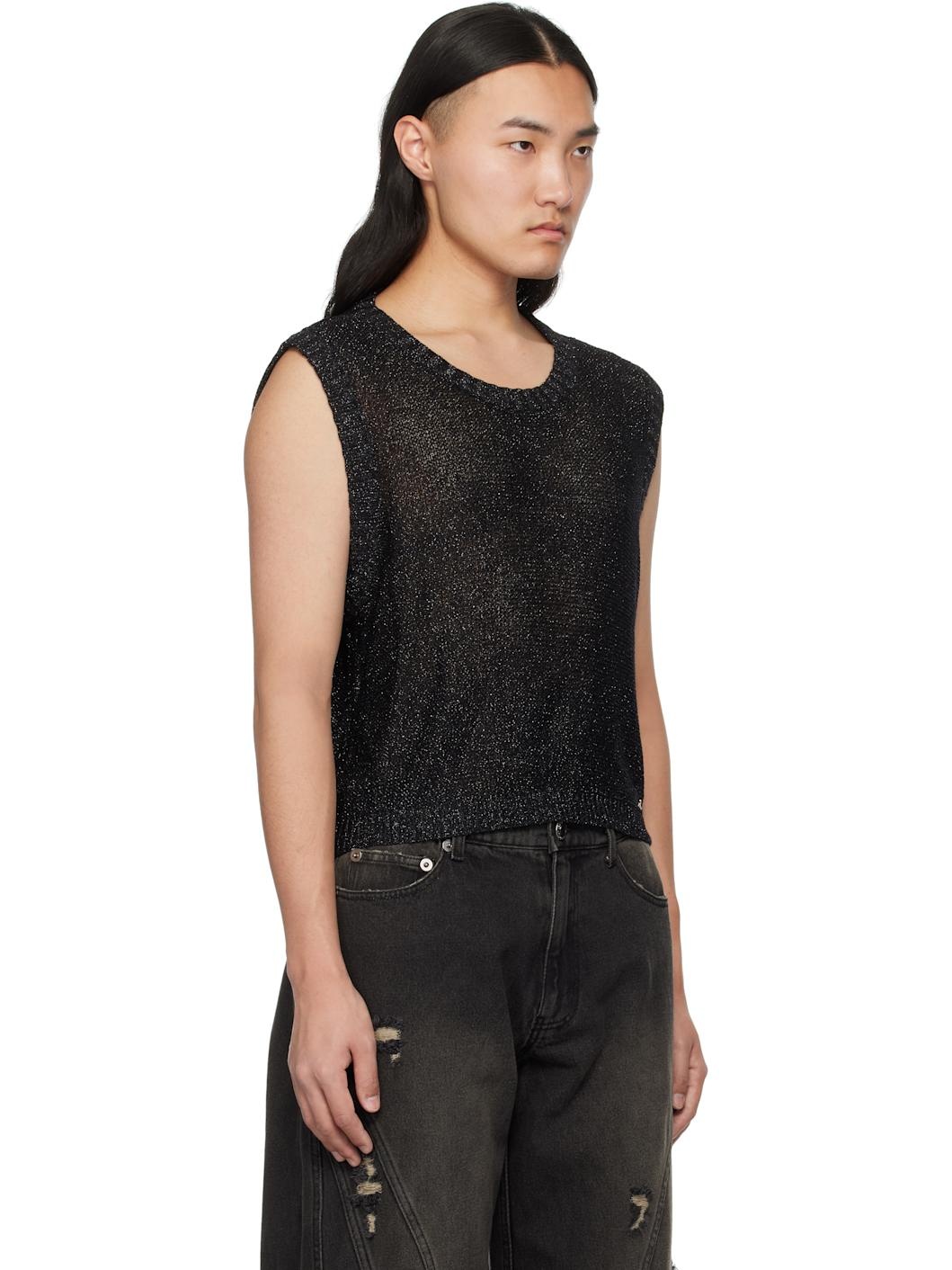 Black Glitter Net Vest - 2