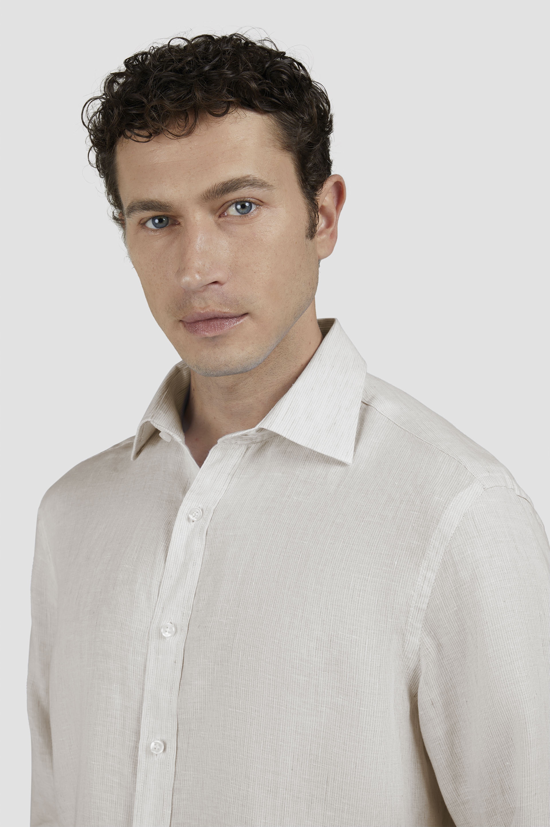 LINEN SEERSUCKER SHIRT WITH FRENCH COLLAR - 4