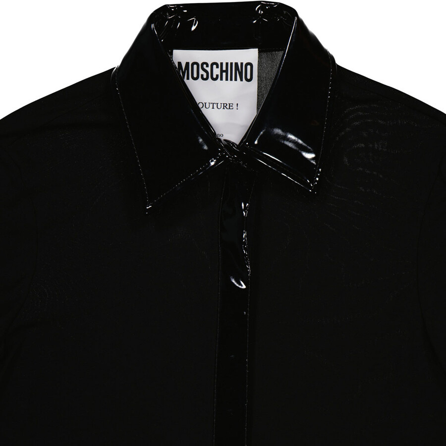 Moschino Black Vinyl Detail Long-Sleeve Organzine Shirt - 7