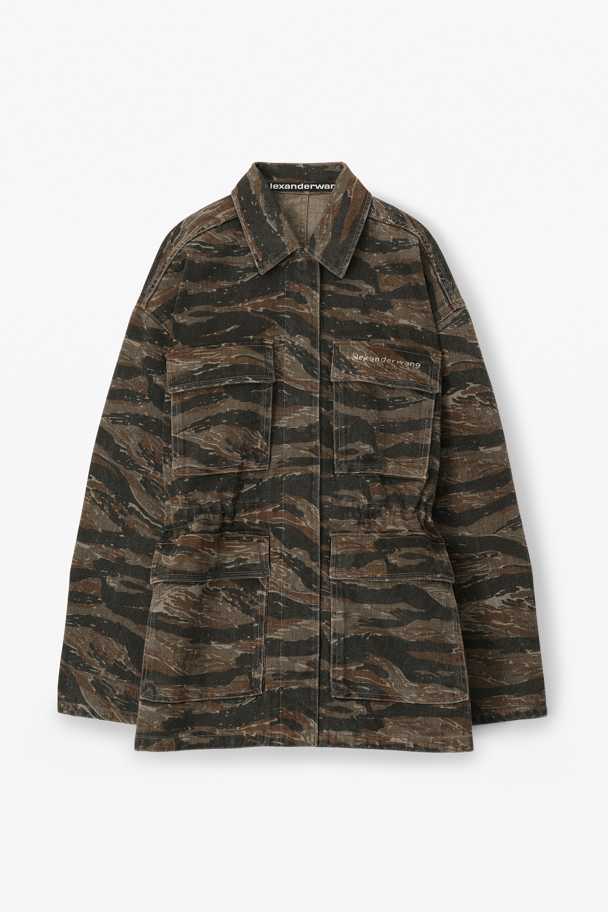 camo cinched waist jacket in denim - 1
