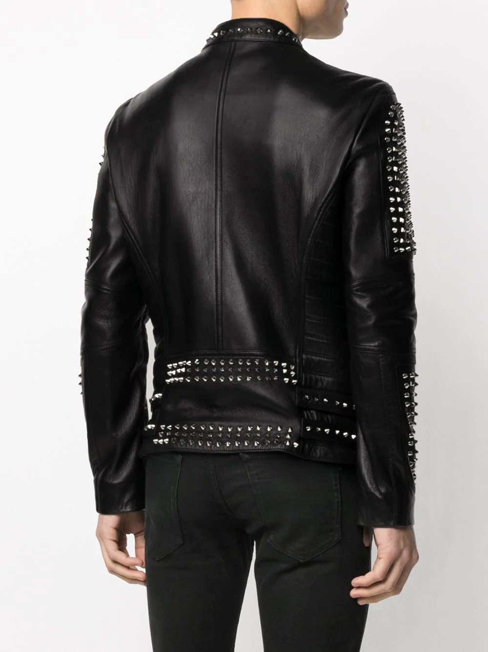 zipped studded biker jacket - 4