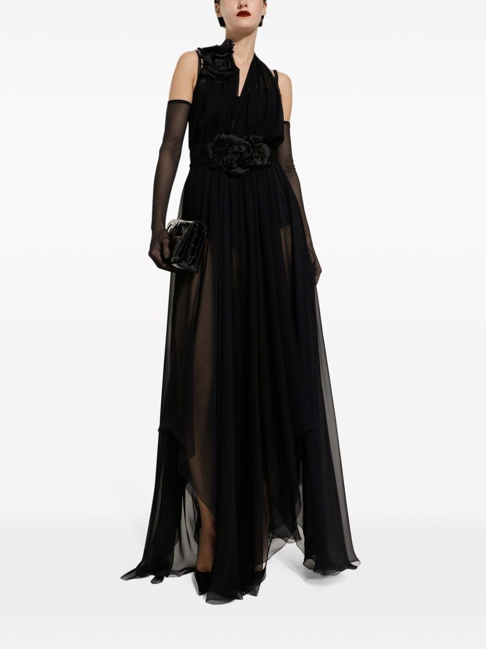 floral-detail pleated silk dress - 2