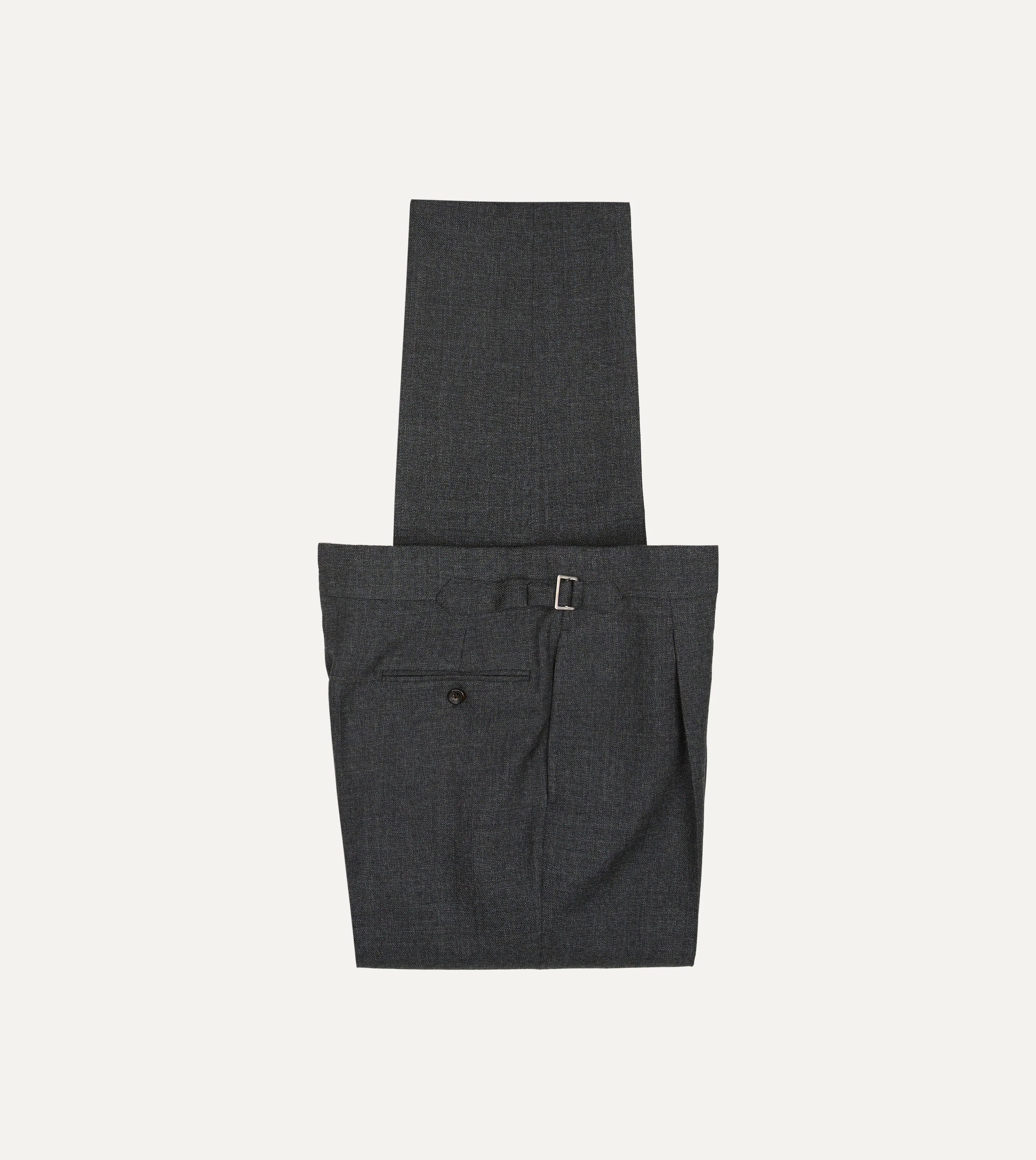 Grey Wool-Cotton Twill Single Pleat Trouser - 1