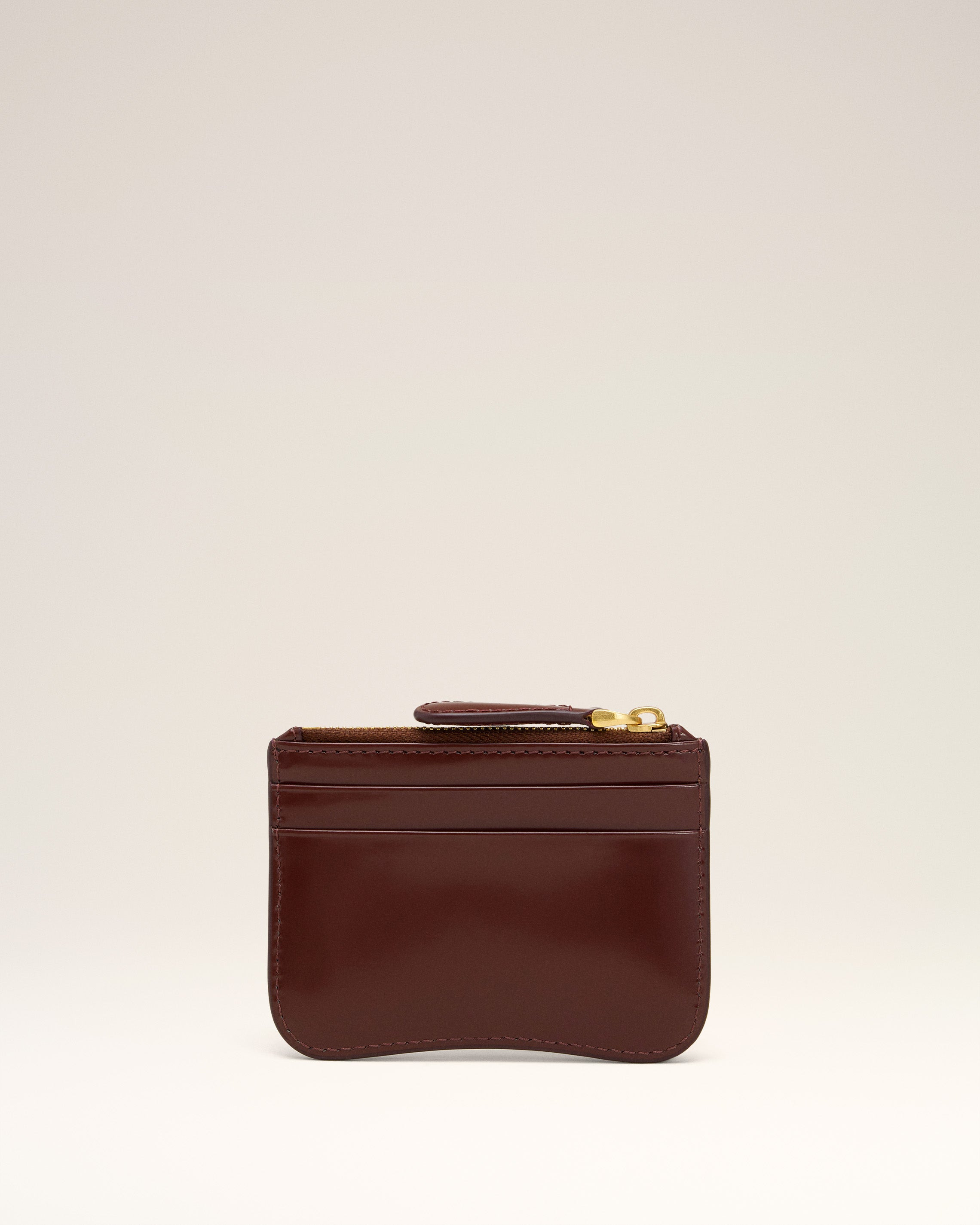BURGUNDY GLAZED LEATHER PARIS PARIS ZIPPED CARD HOLDER - 2