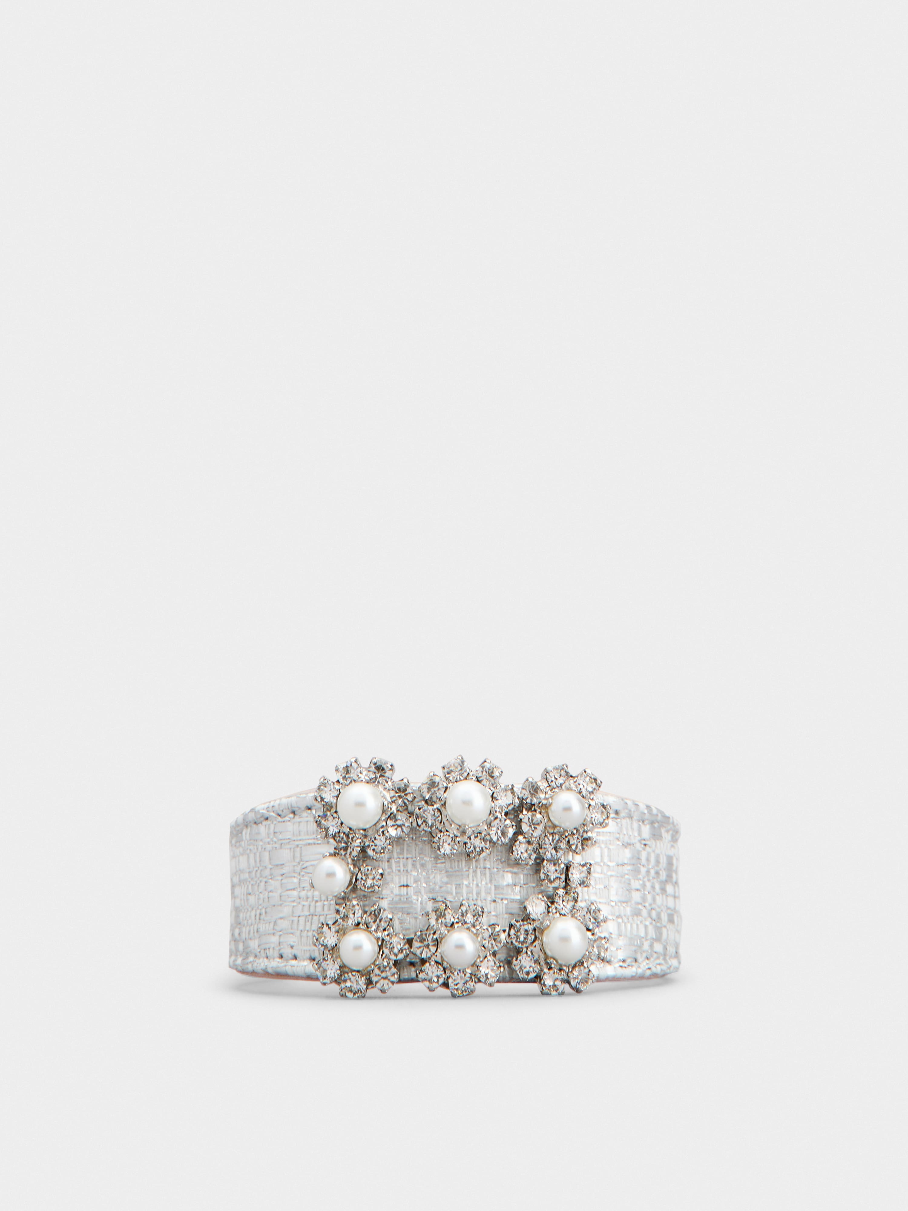 Flower Strass Pearl Buckle Bracelet in Fabric - 1