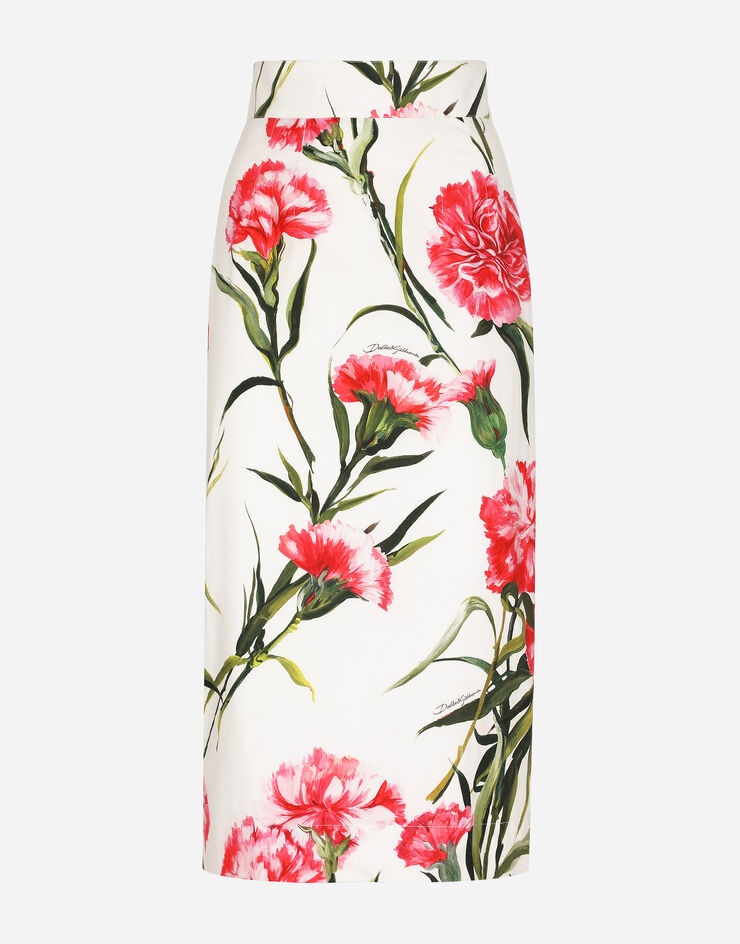 Carnation-print poplin midi skirt - 1