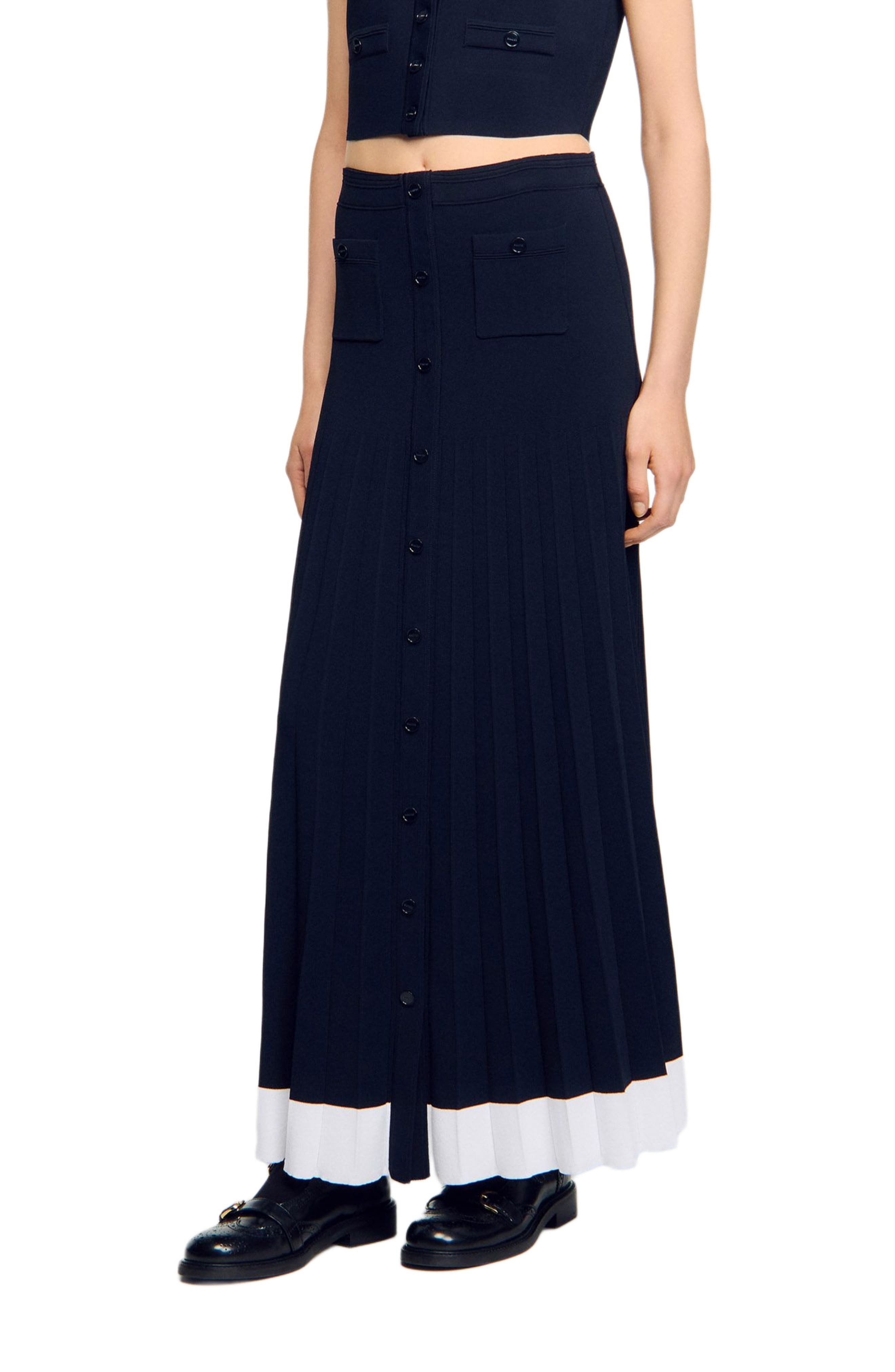 SANDRO Long two-tone knit skirt in Navy Blue at Nordstrom - 3