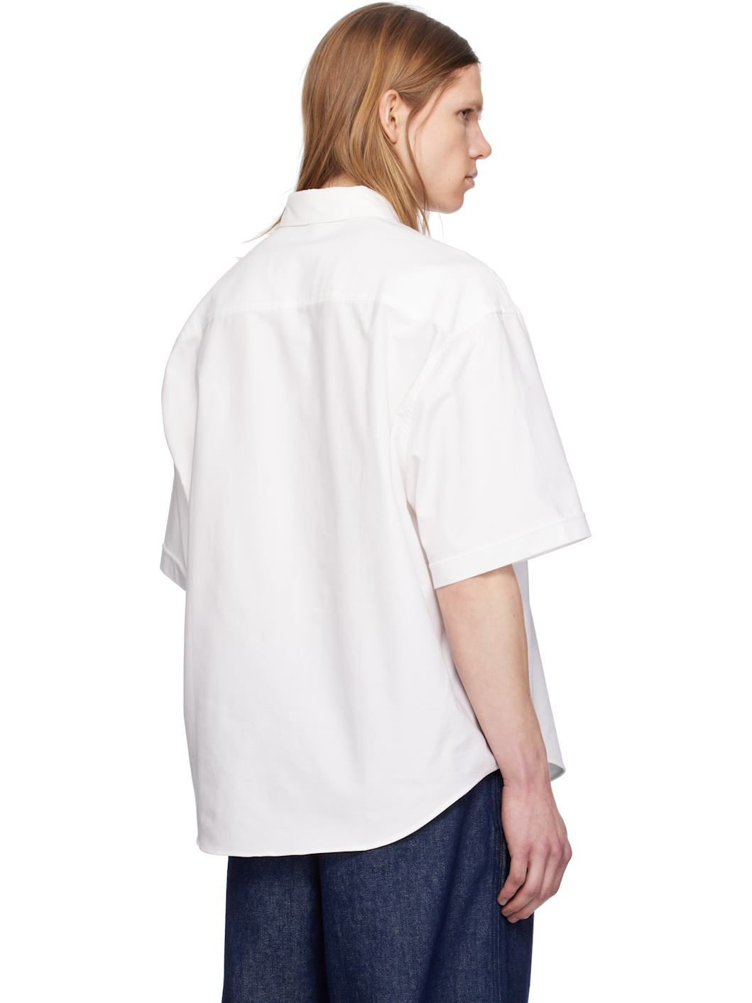 White Cotton Boxy Fit Short Sleeves Shirt - 3
