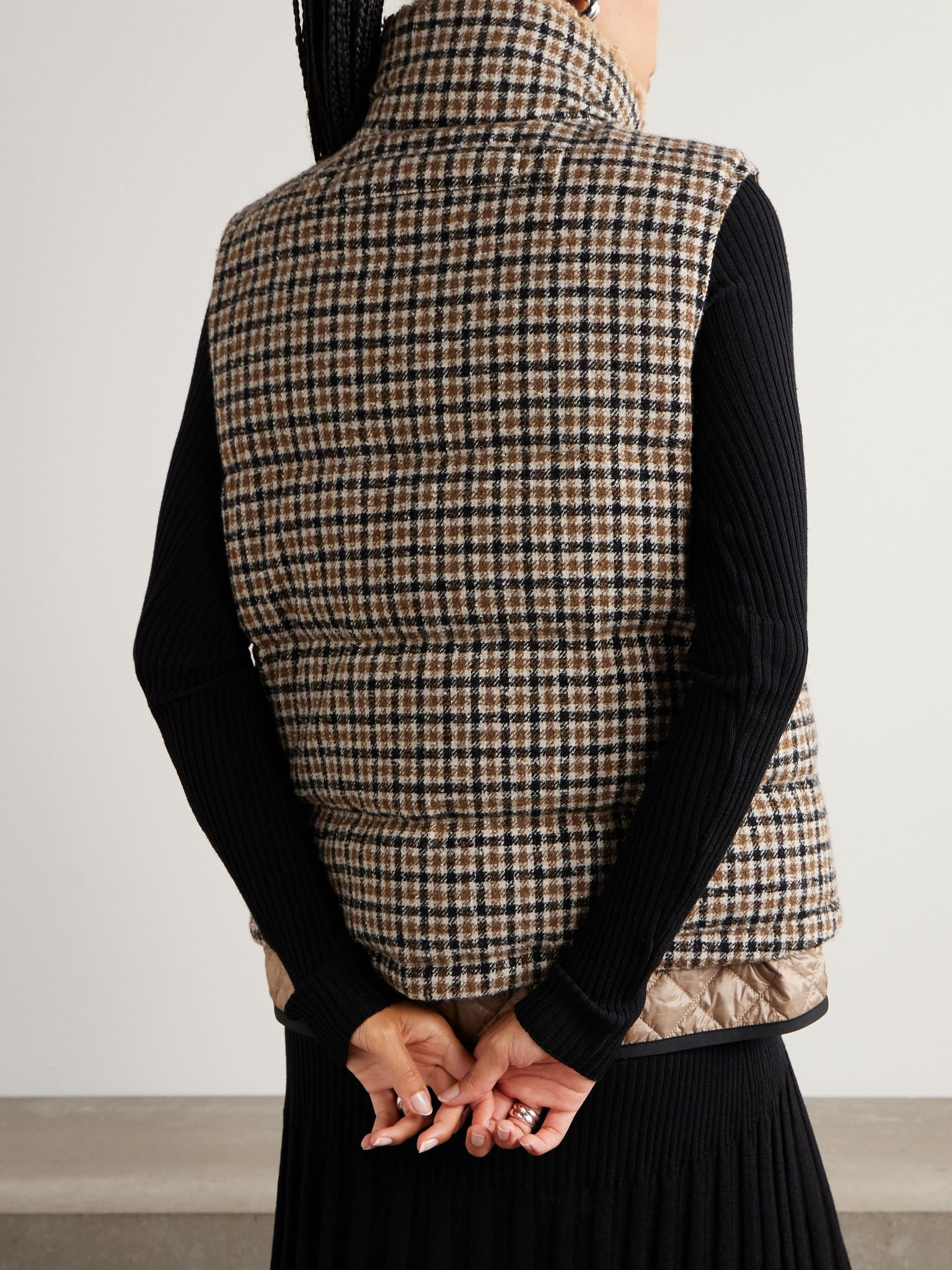 Touvet appliquéd layered quilted checked wool-blend tweed down vest Taupe - 4