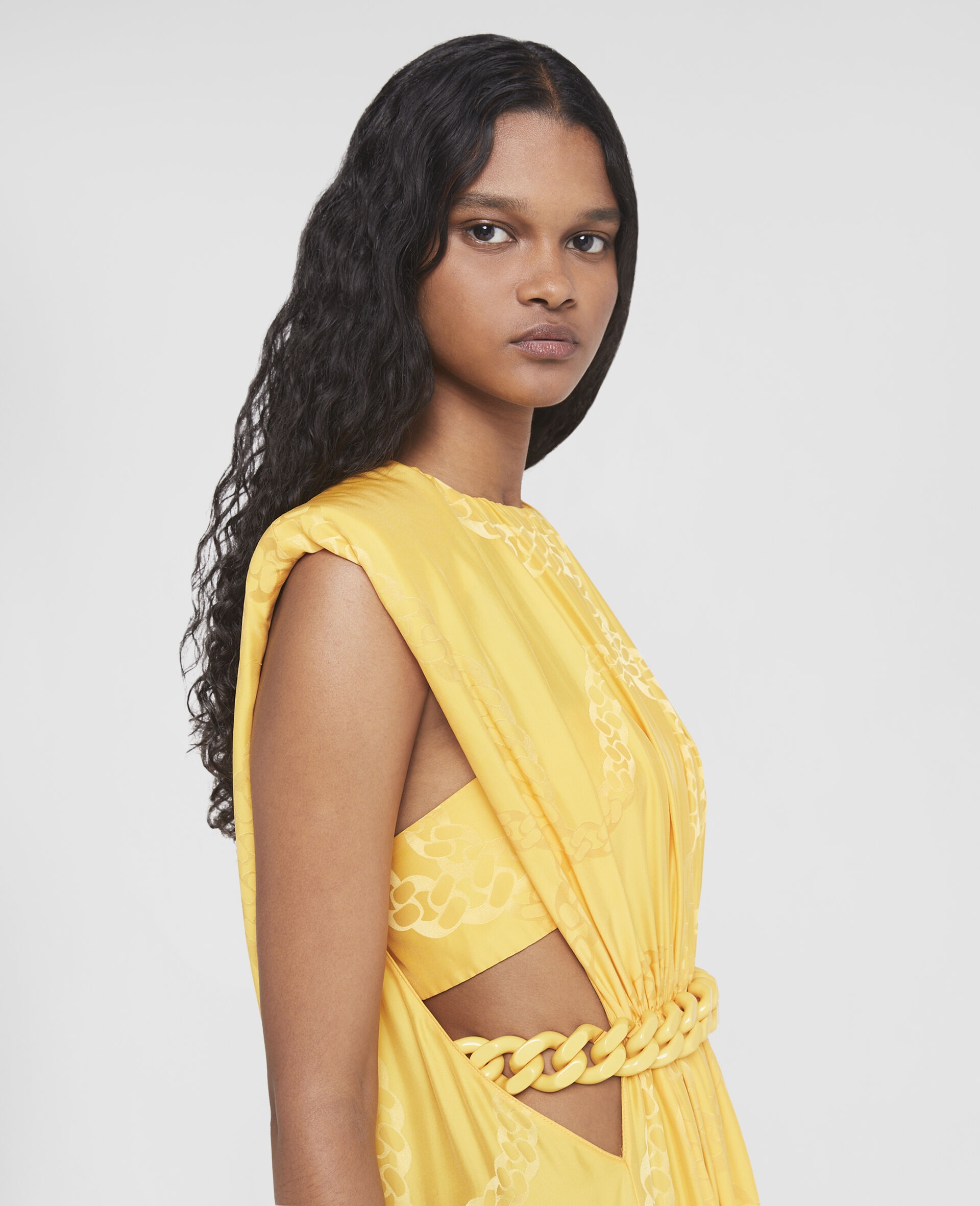 Falabella Chain Pleat Front Double Satin Maxi Dress - 4