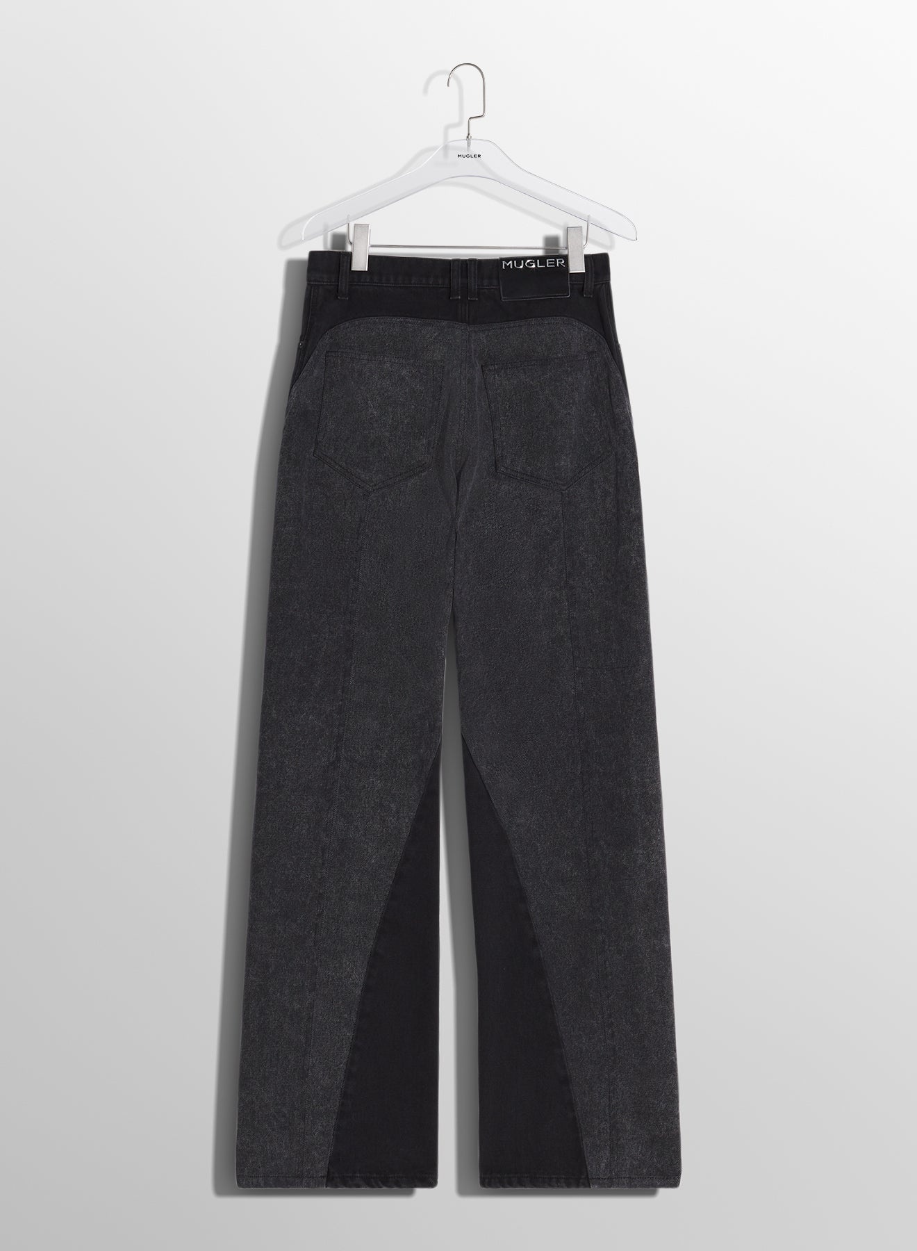 washed black bi-material straight leg jeans - 6