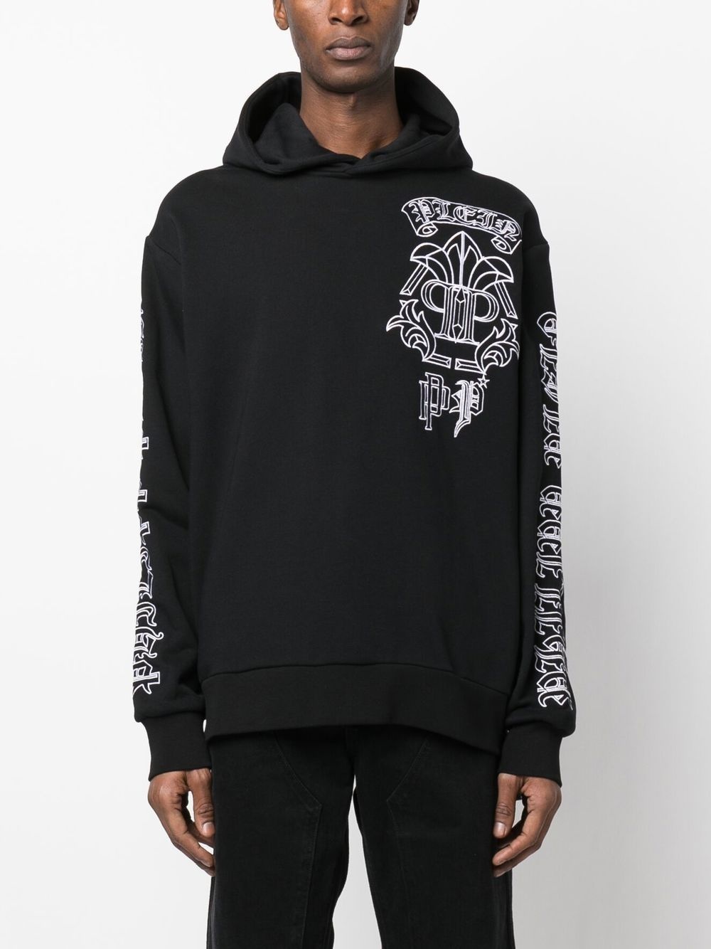 skull-print logo-embroidered hoodie - 3