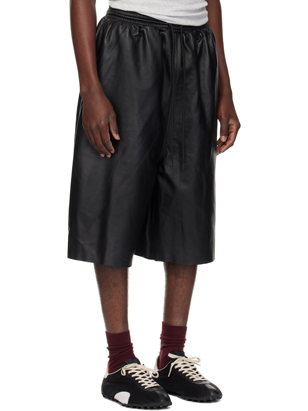 Black Leather B Ball Shorts - 2