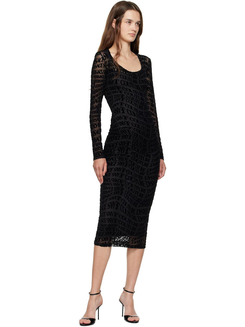 VERSACE JEANS COUTURE Black Vestiti Tulle Flock Liquify Midi Dress outlook