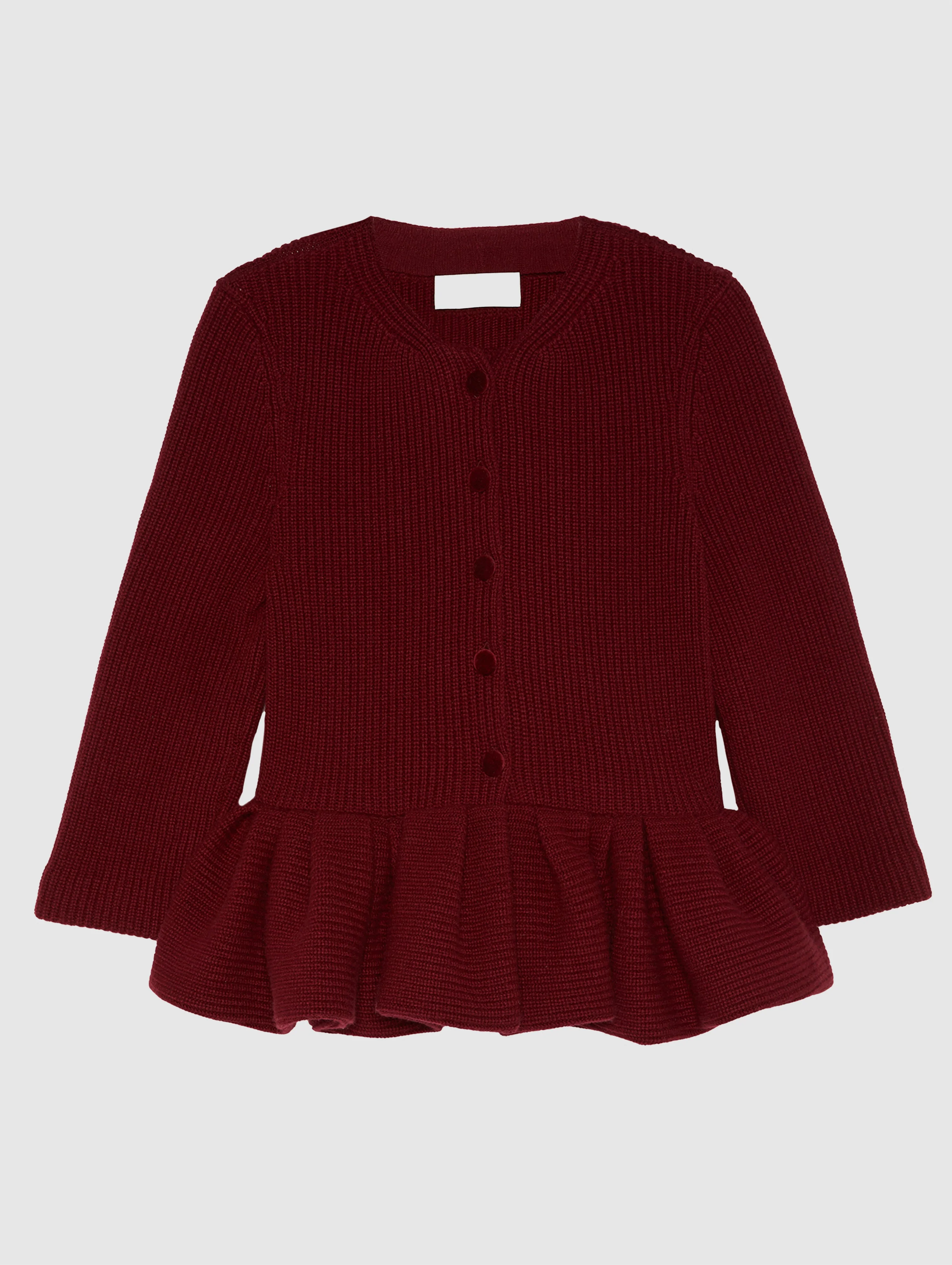 BURGUNDY PEPLUM CASHMERE CARDIGAN - 1
