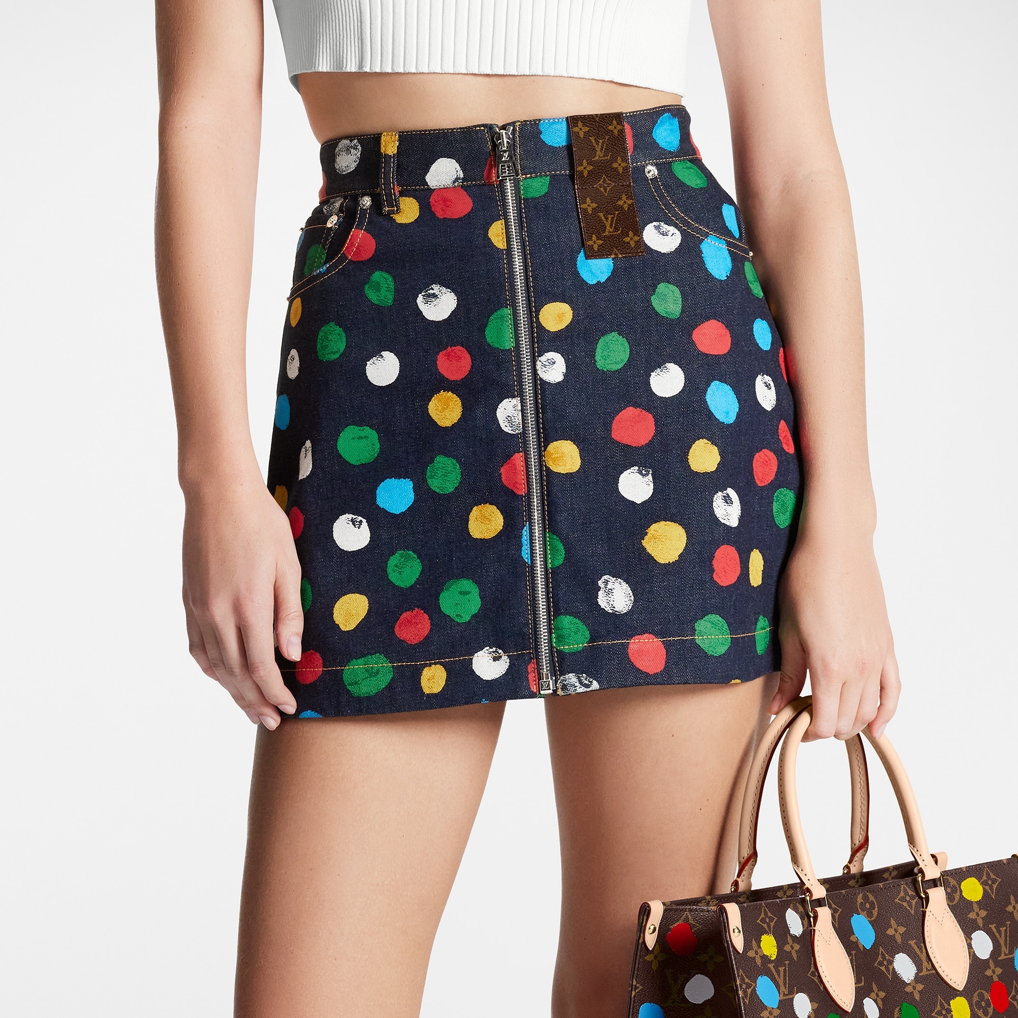 LV x YK Painted Dots Denim Mini Skirt - 4