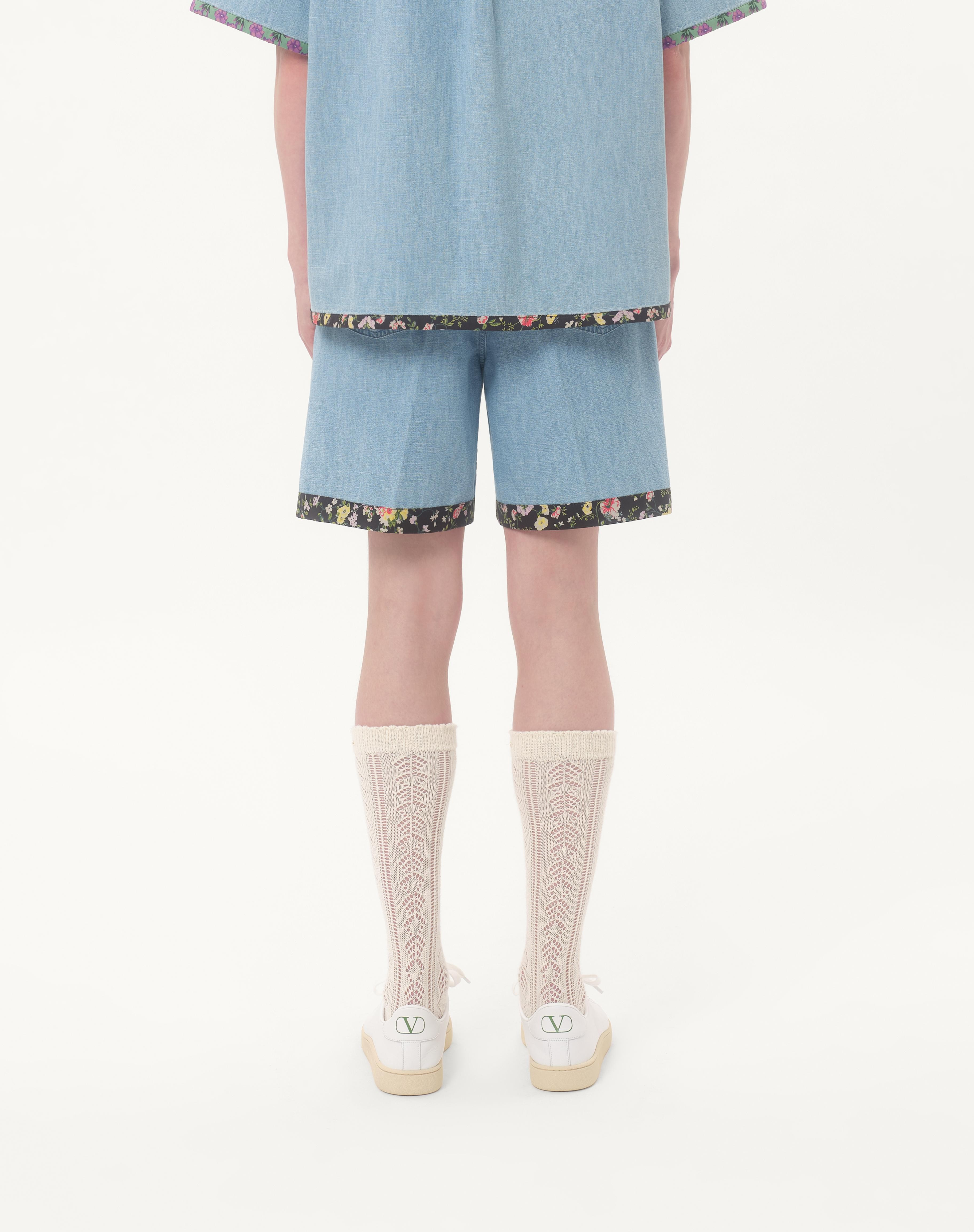 DENIM BERMUDA SHORTS WITH FLORAL PRINT HEM - 5