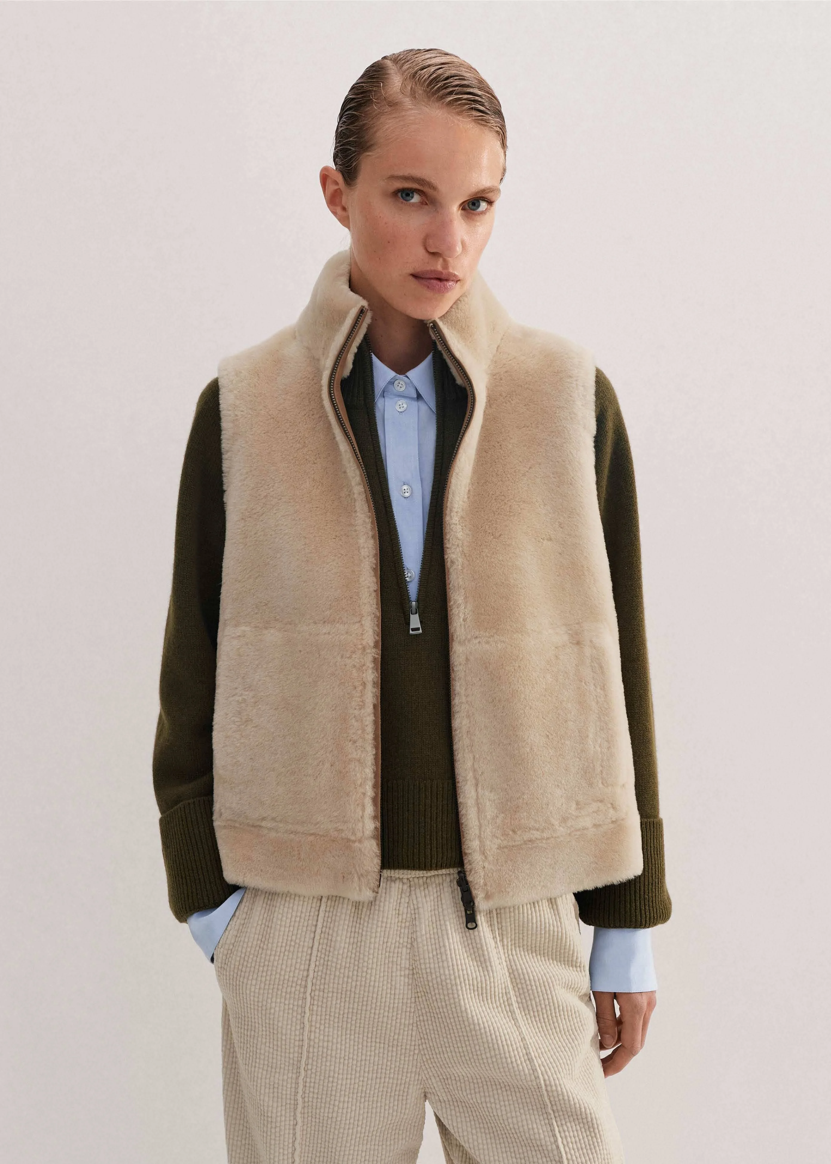 Reversible Shearling Zip Vest - 1
