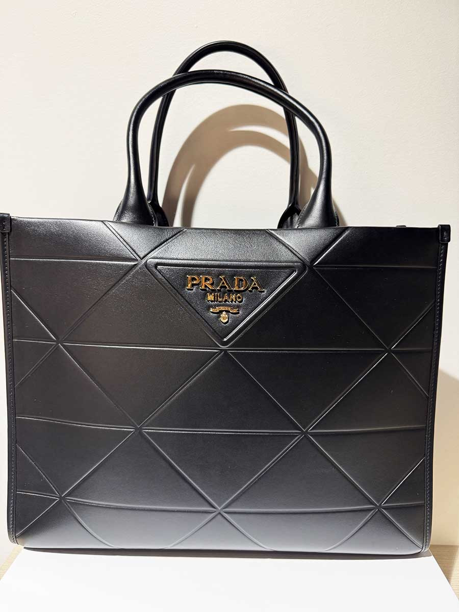 Large Leather Prada Symbole Bag with Topstitching in Black - 8