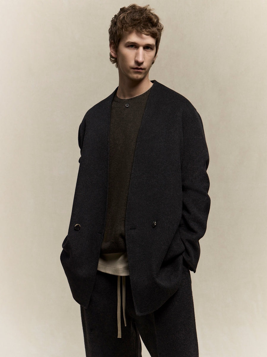 Wool Cashmere Relaxed Lapelless Blazer - 6