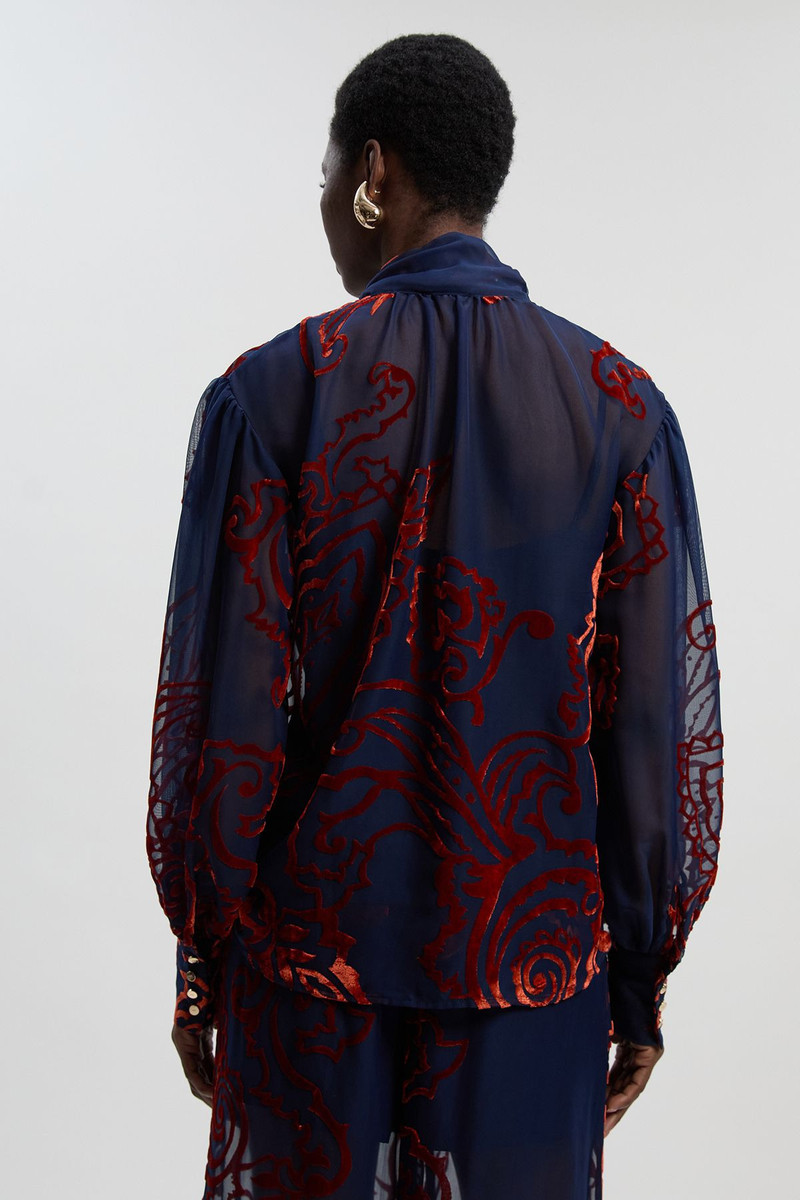 Paisley Devore Woven Pussy Bow Blouse 5