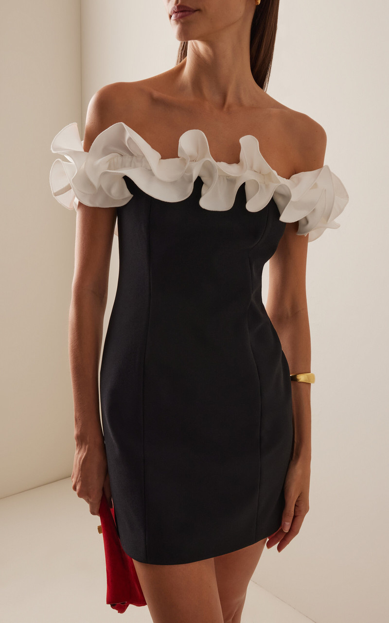 ROTATE Ruffle-Trimmed Crepe Mini Dress black outlook