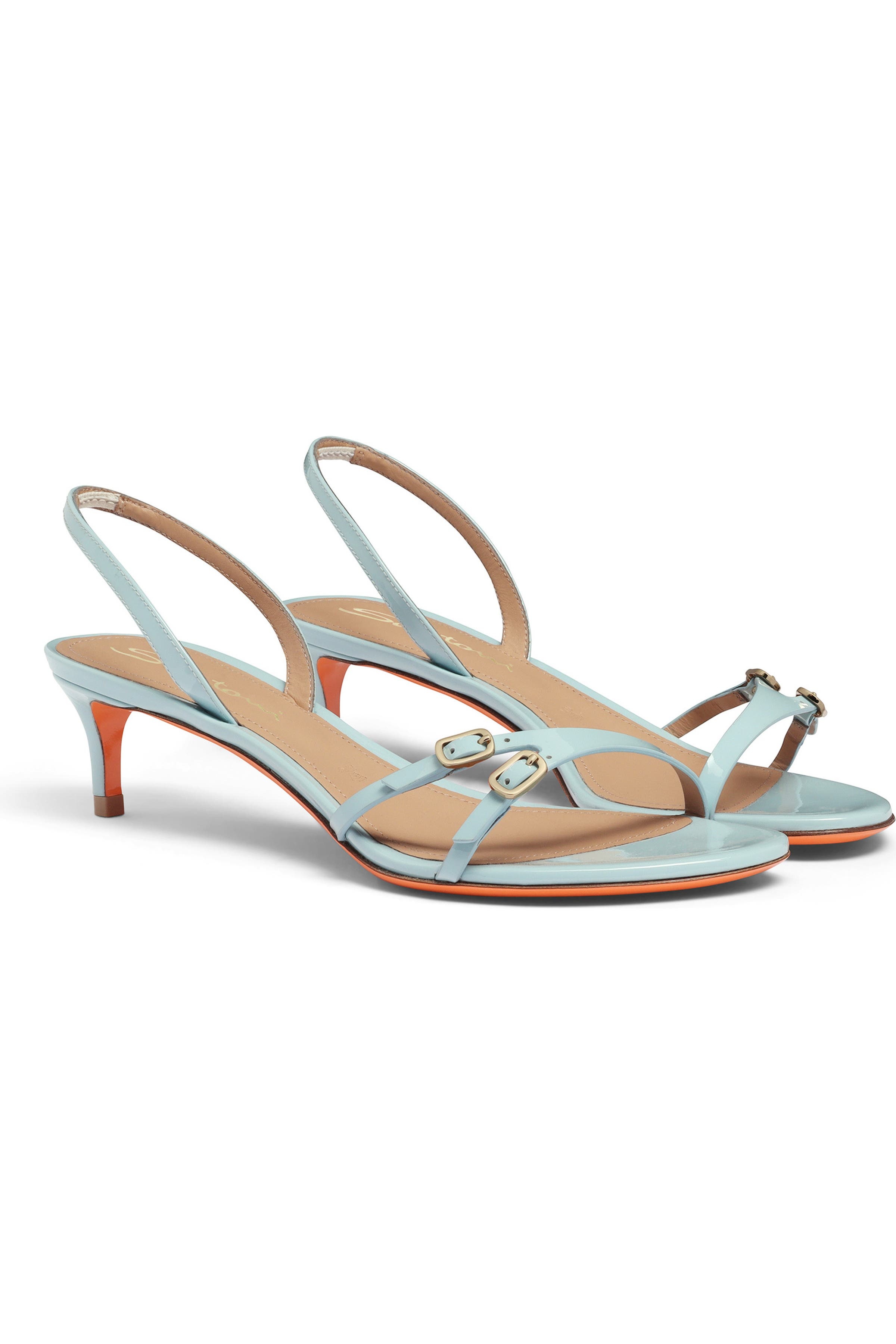 Santoni Women's patent leather mid-heel sandal in Blue at Nordstrom - 8