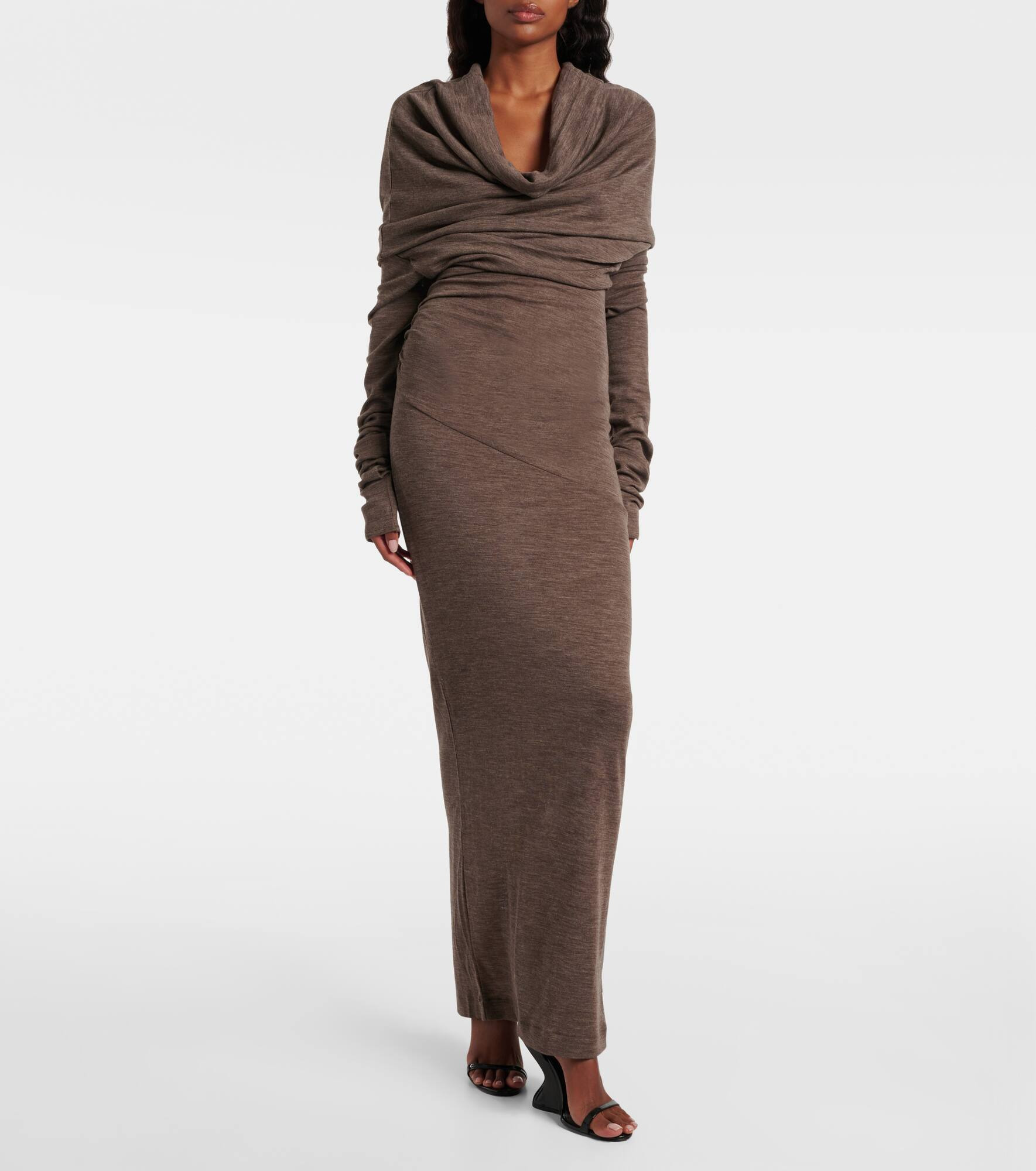 Draped semi-sheer wool maxi dress - 7