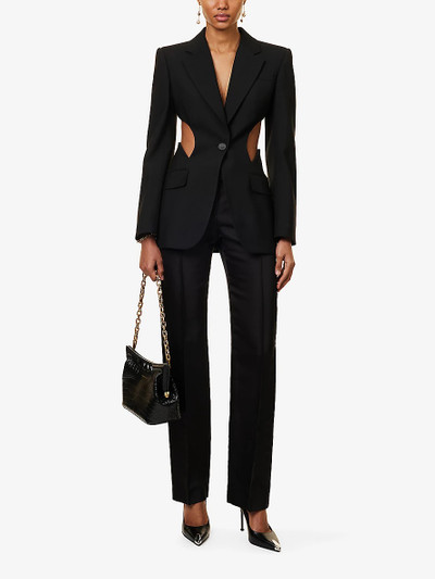 Alexander McQueen Centre-crease straight-leg high-rise silk-satin trousers outlook