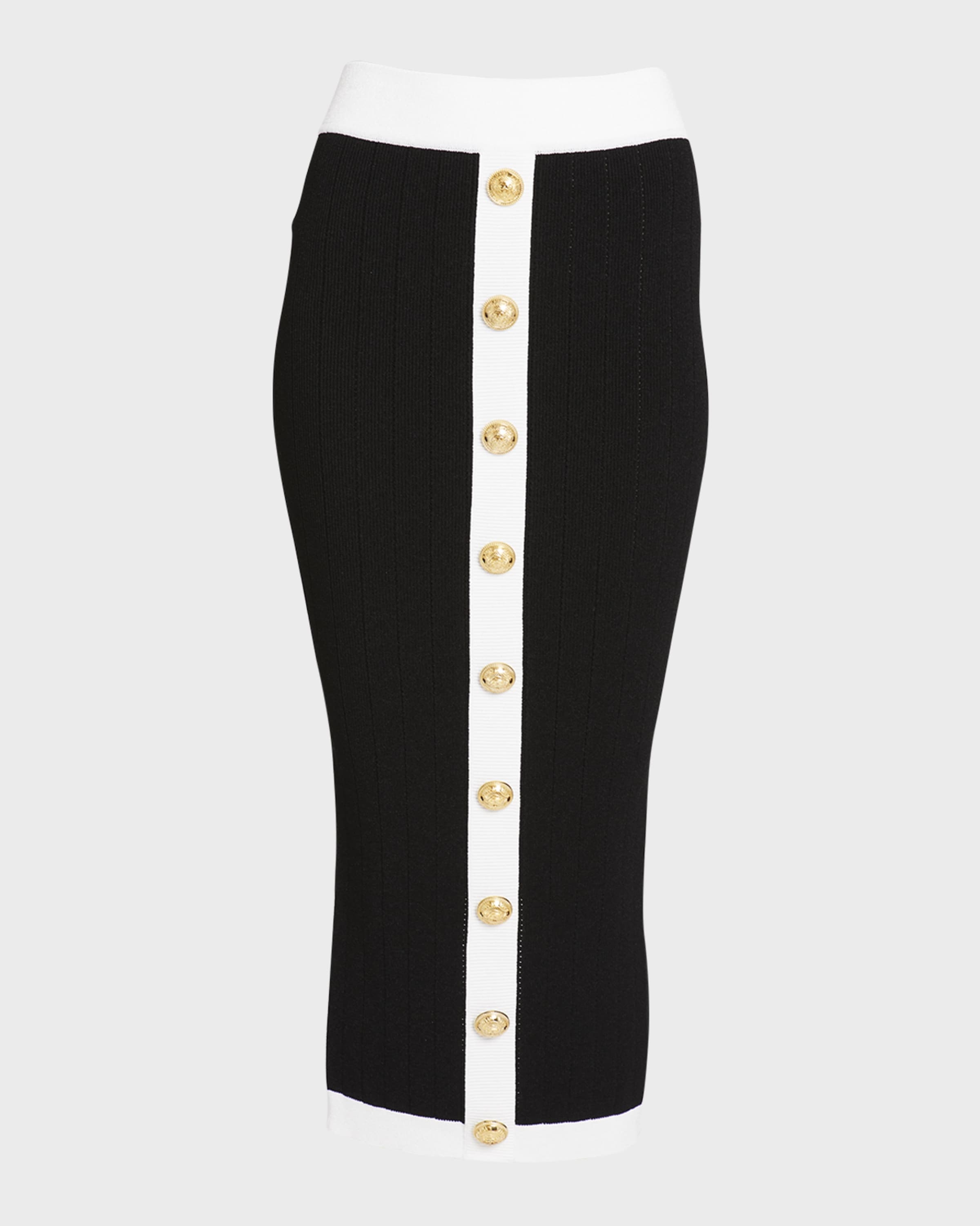 Balmain Button-Front Knit Midi Skirt neimanmarcus REVERSIBLE