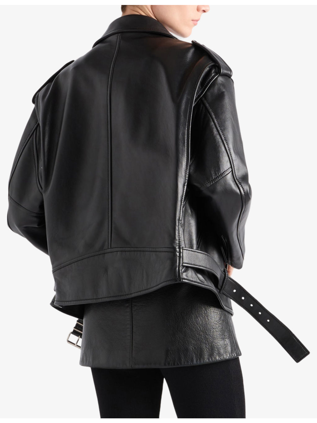 Logo-Plaque Leather Biker Jacket - 4