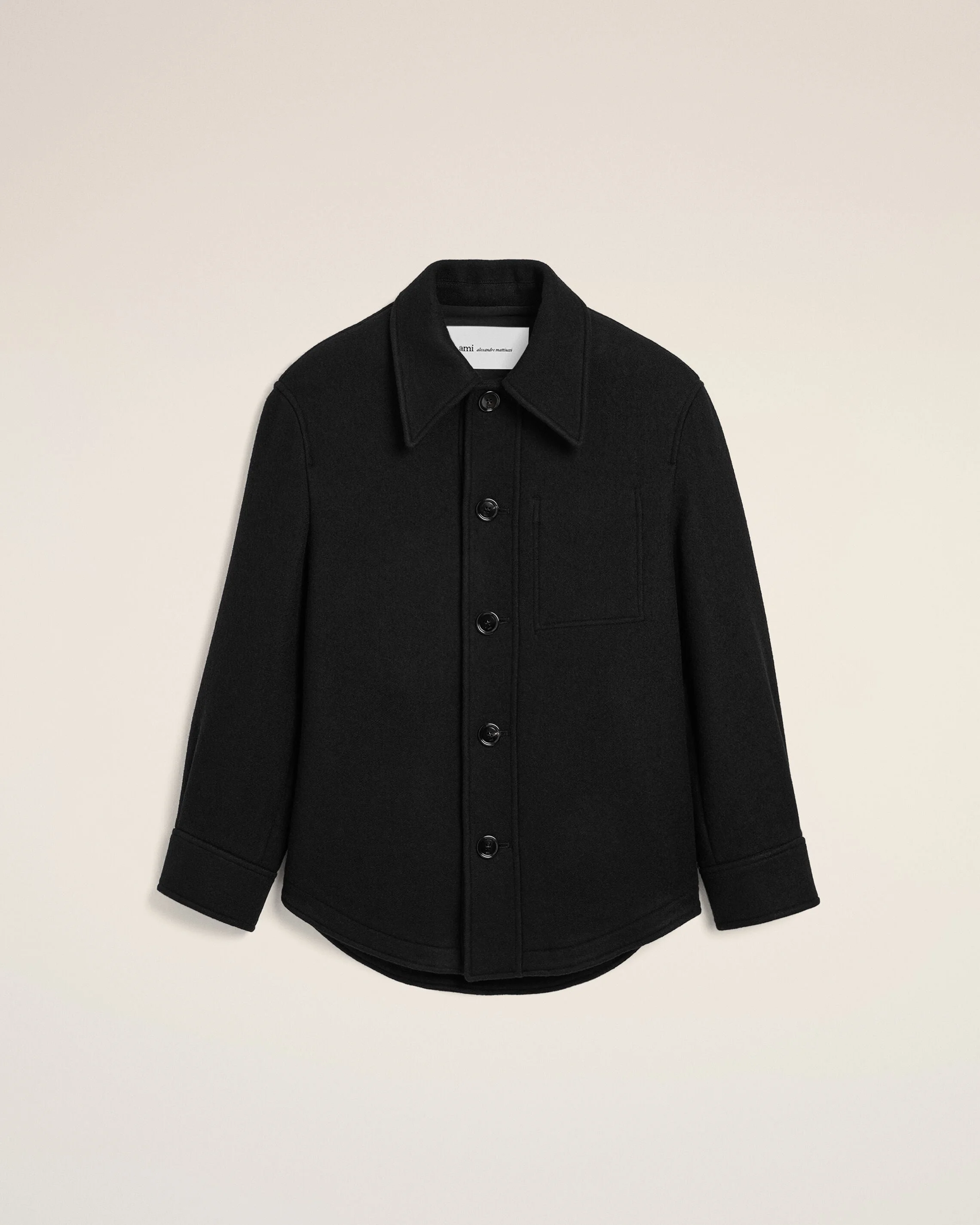 BLACK WOOL BUTTON-DOWN JACKET - 1