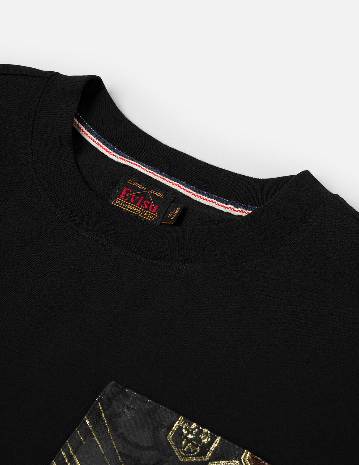 Brocade Pocket with Seagull Foil Print Loose Fit T-Shirt - 8