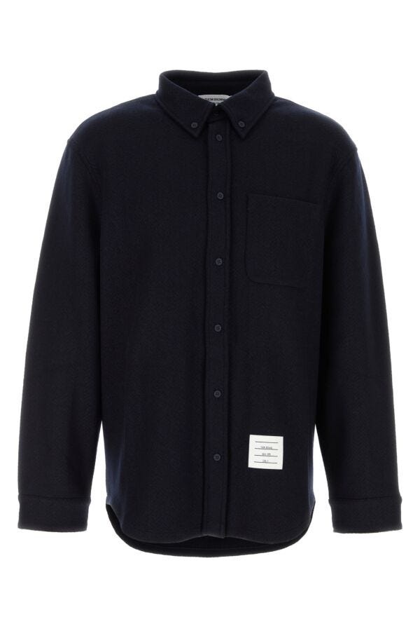 Thom Browne Man Midnight Blue Cotton Blend Oversize Shirt - 1