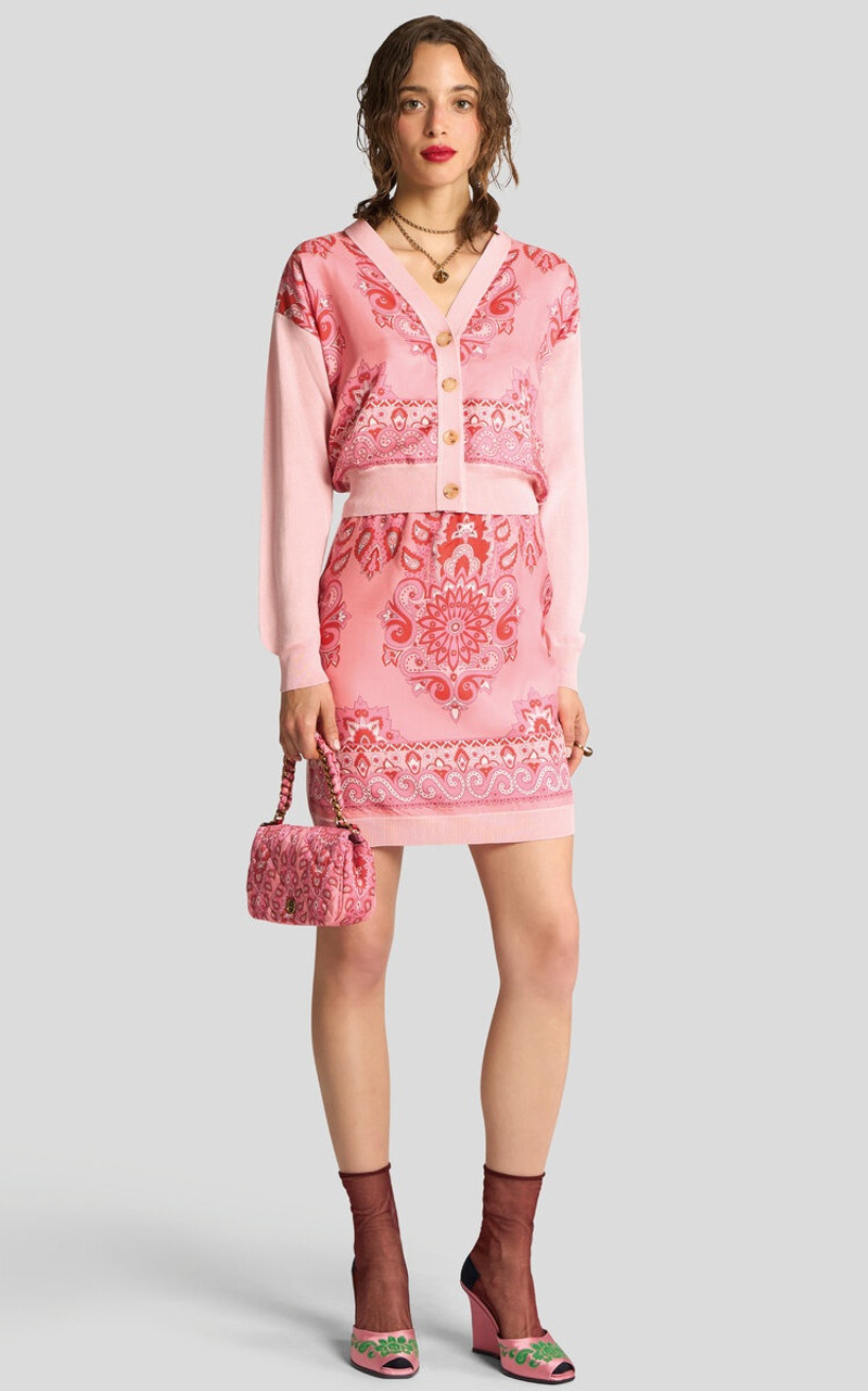 Etro Knit-Trimmed Silk Mini Skirt pink outlook