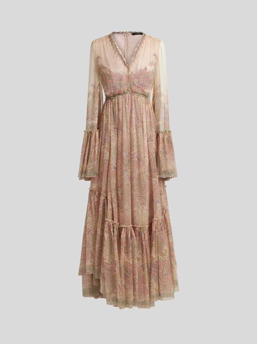 LONG PRINTED SILK DRESS - 1