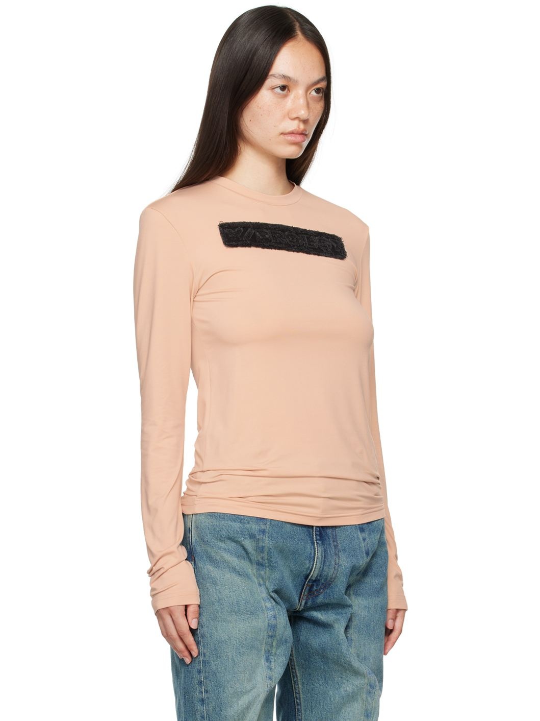 Beige Logo Patch Long Sleeve T-Shirt - 2