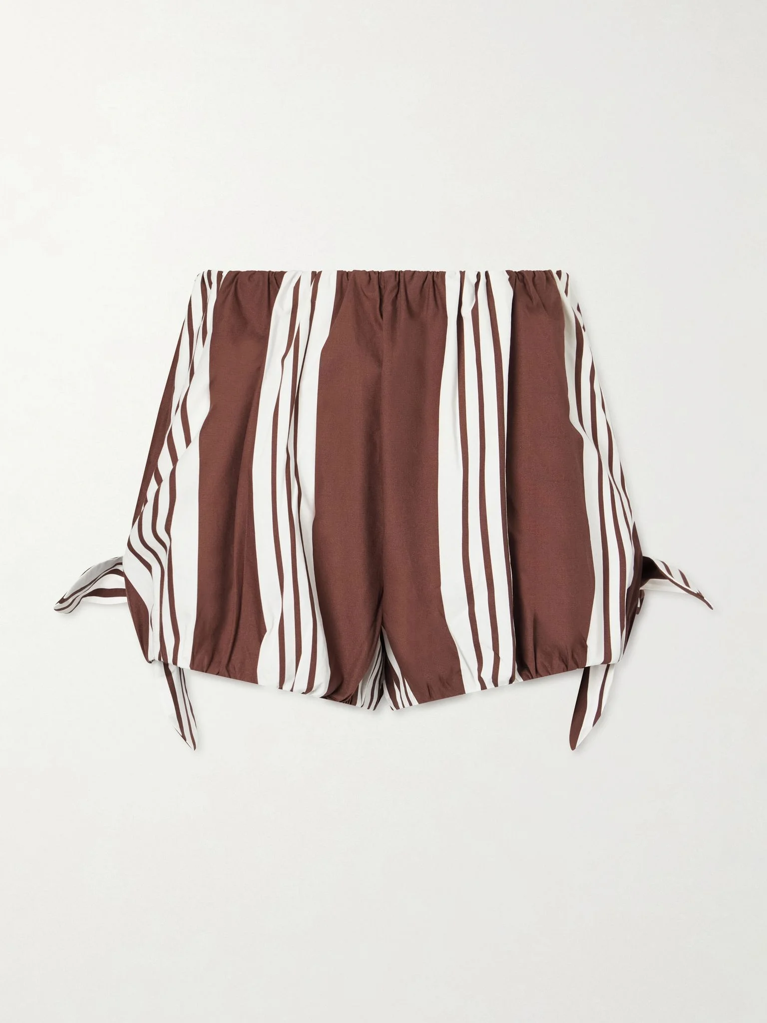 Rosie knotted striped cotton-poplin shorts Brown - 1
