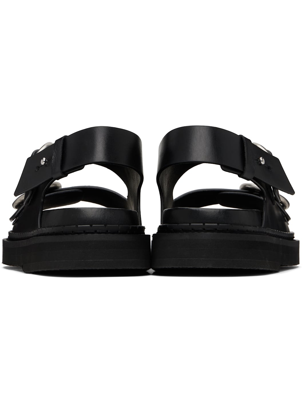Black Leather Fussbet Midi Sandals - 2