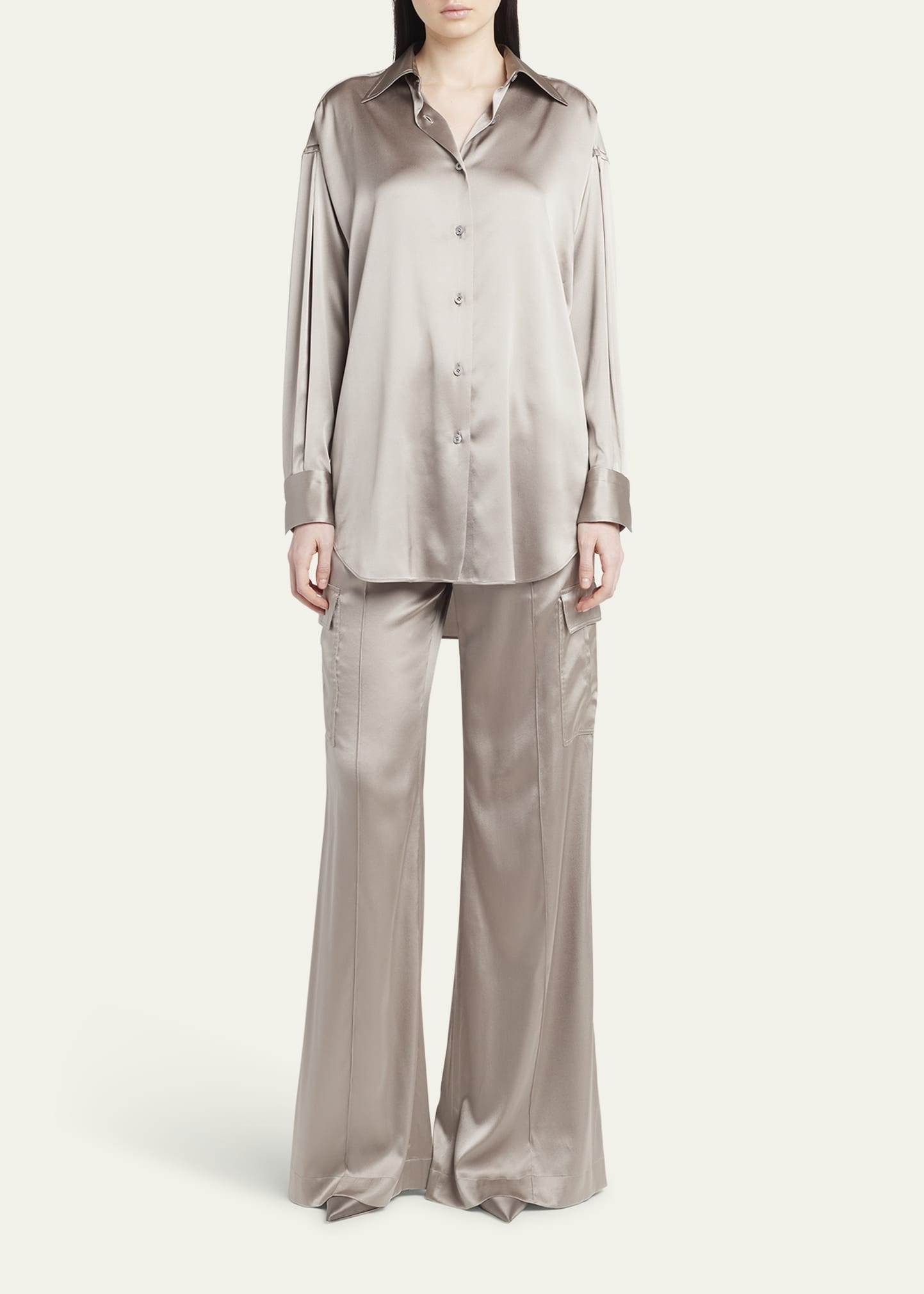 Stretch Silk Wide-Leg Cargo Pajama Pants - 2