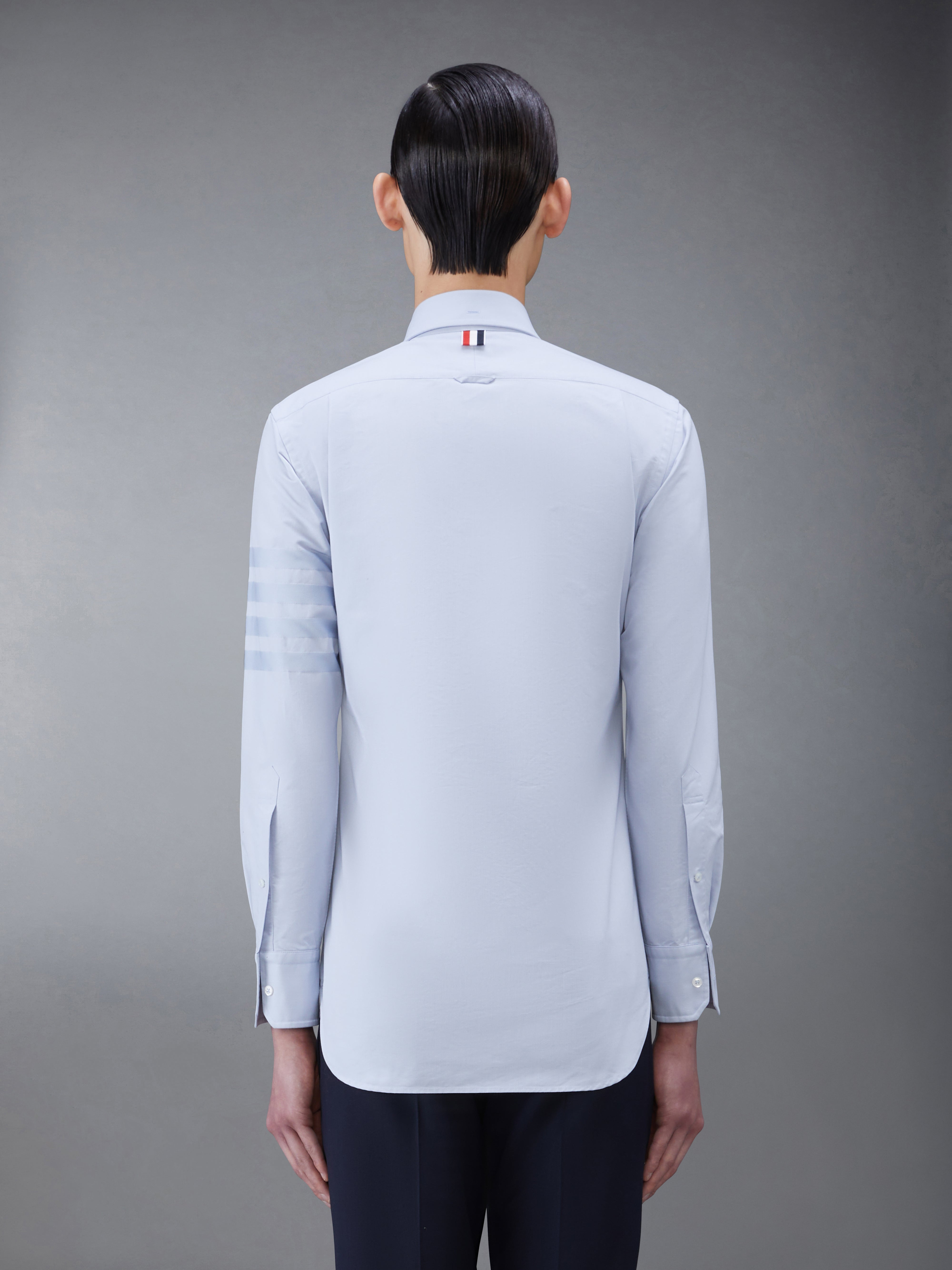 Light Blue Cotton Oxford Long Sleeve Satin Weave 4-Bar Shirt - 3