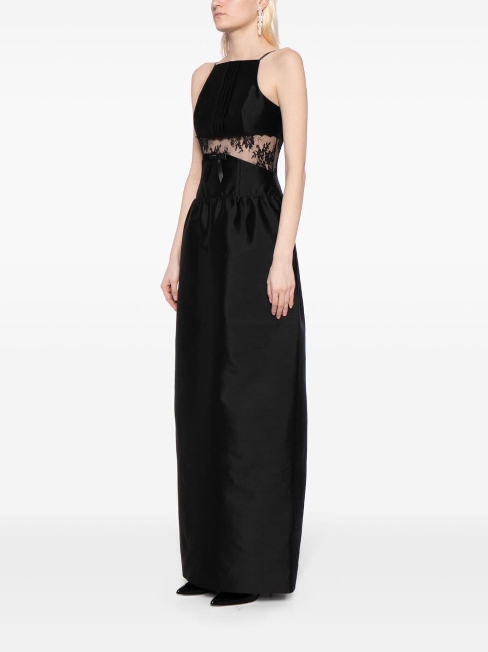 sheer lace-panelled gown - 3