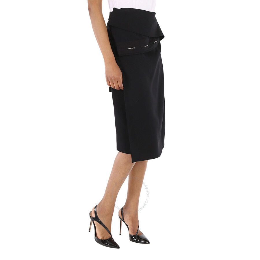 Burberry Ladies Black Asymmetrical Wrap Midi Skirt - 4