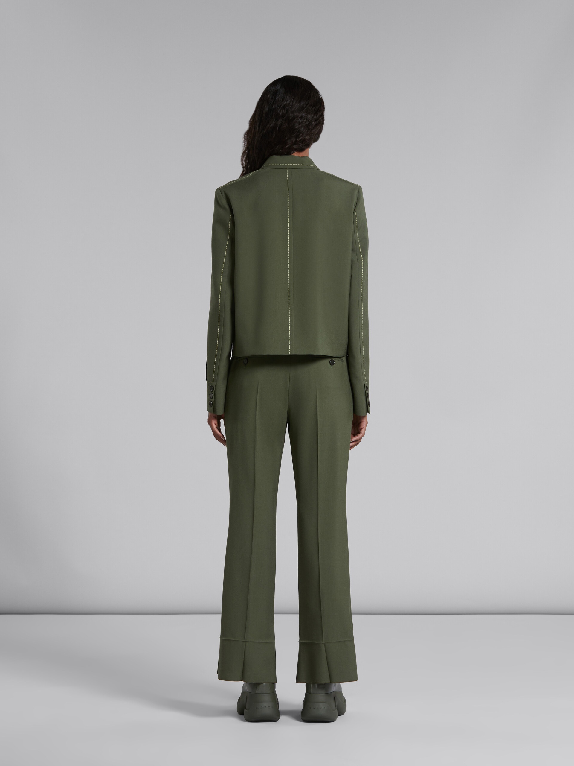 GREEN WOOL TROUSERS WITH PRESSED PLEATS - 3