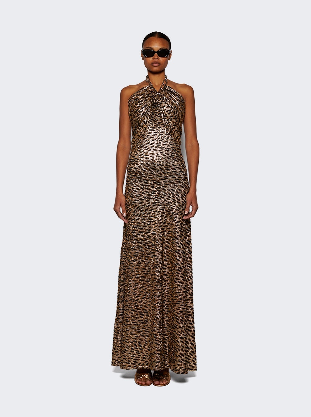 Chain Halter Neck Gown Tiger Lurex - 3