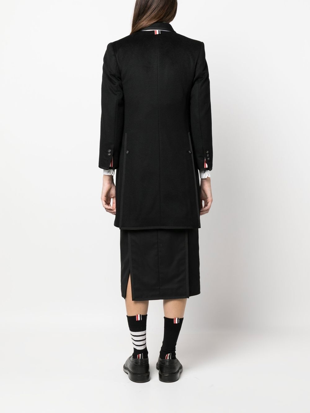 long grosgrain ribbon-trim coat - 4