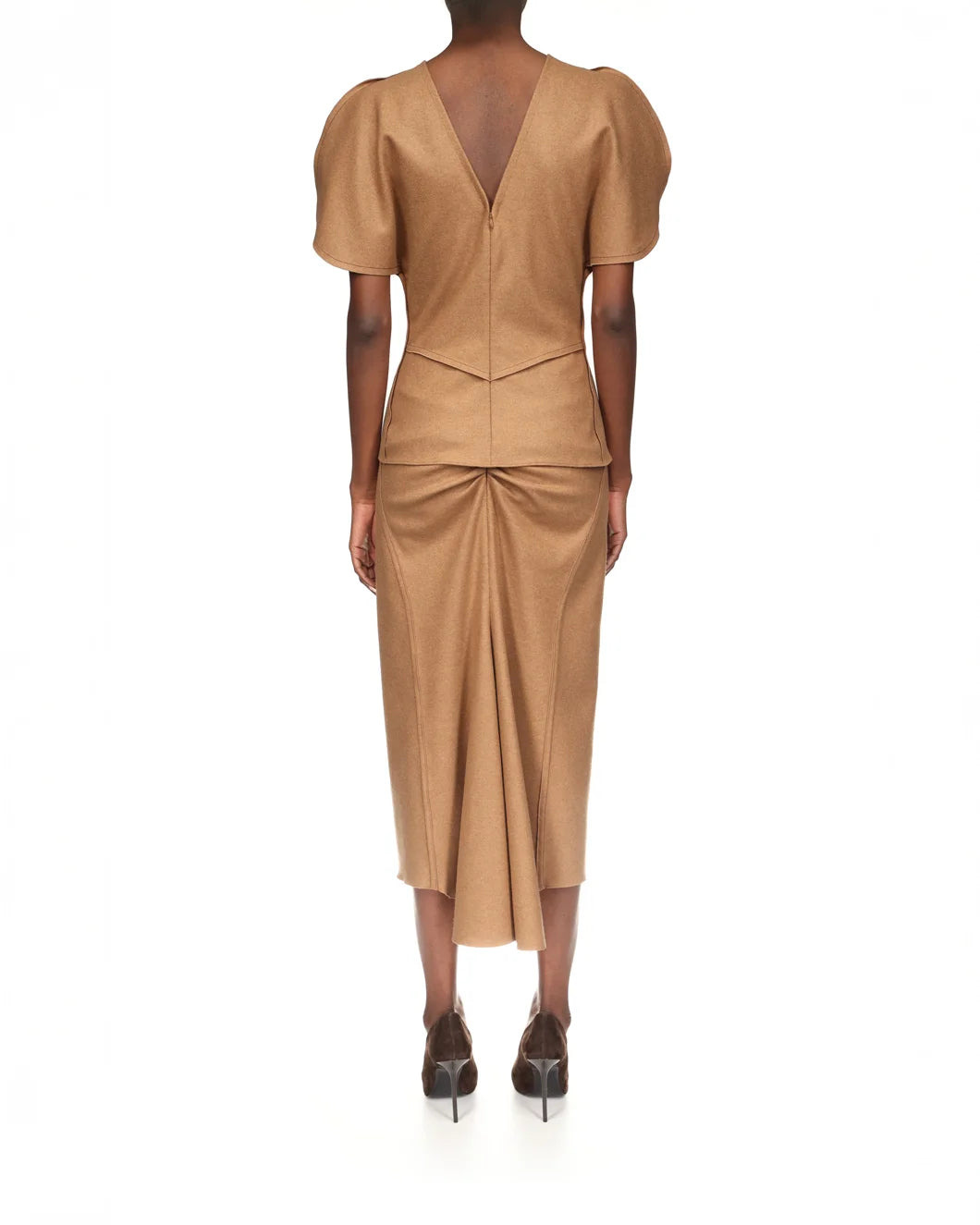 DRAPED SLEEVE TOP IN TOFFEE MELANGE - 3