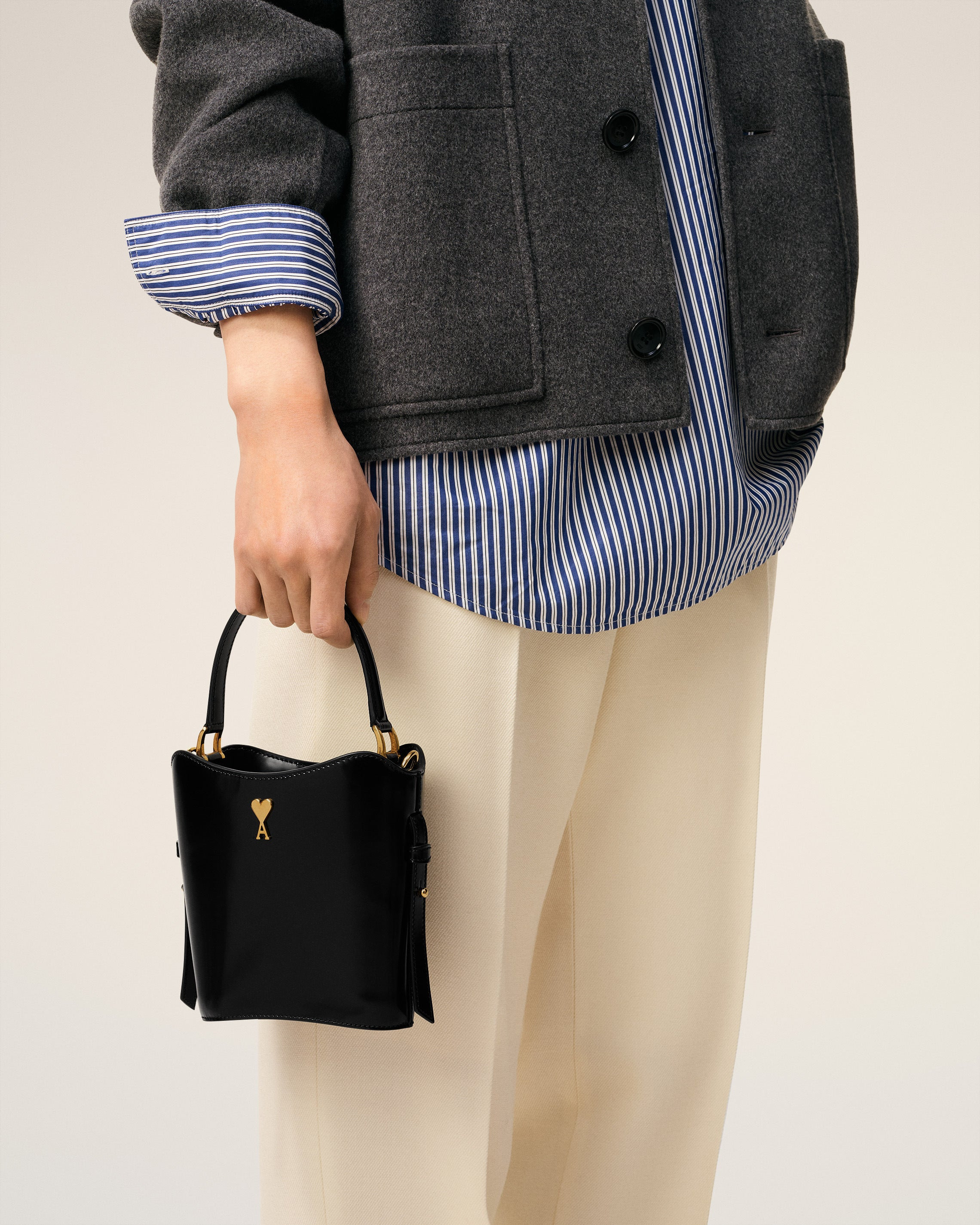 BLACK LEATHER MINI PARIS PARIS BUCKET BAG - 2