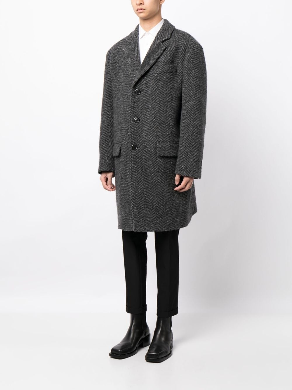 slogan-print wool peacoat - 4