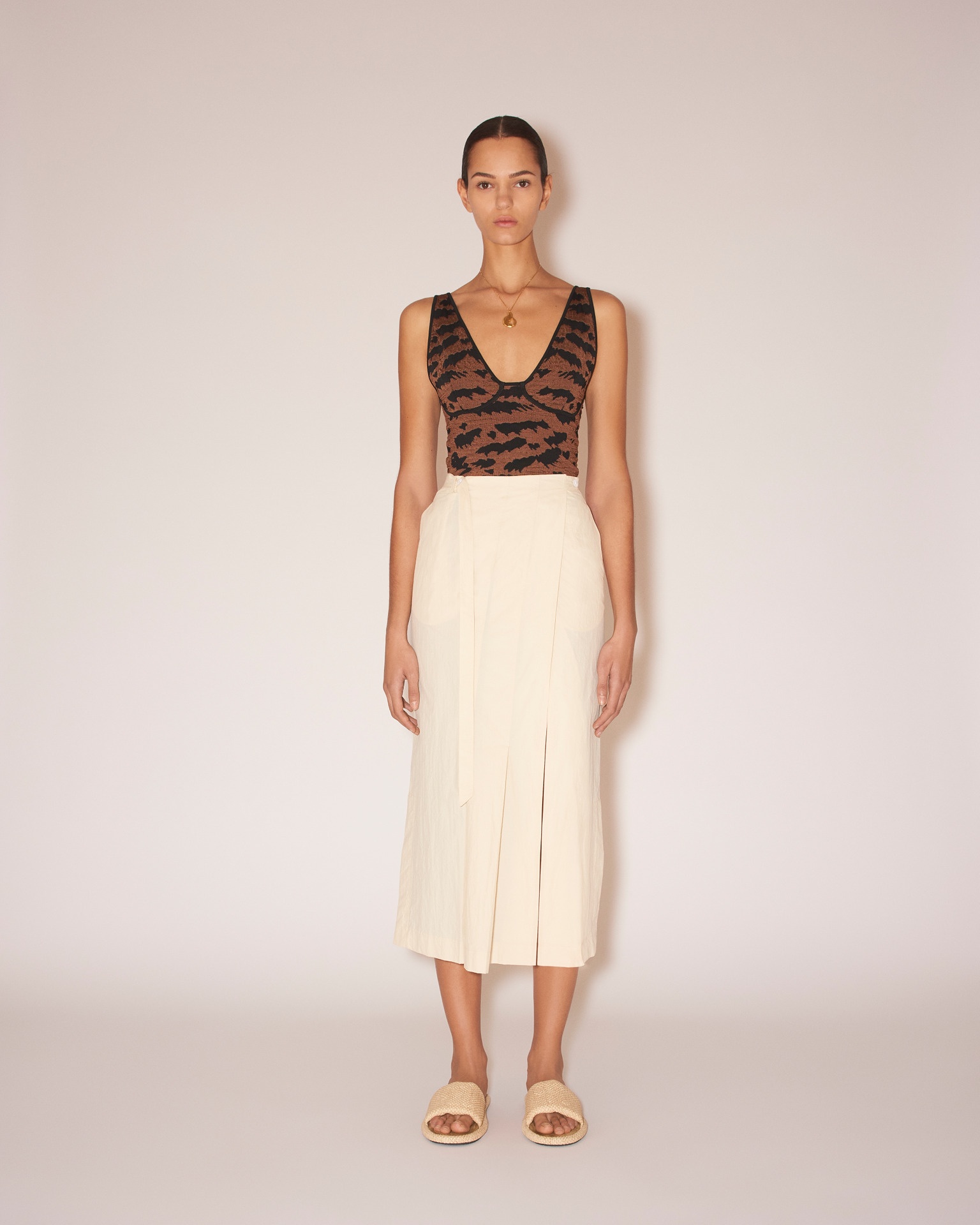 ENNA - Pleated heavy poplin wrap skirt - Creme - 2